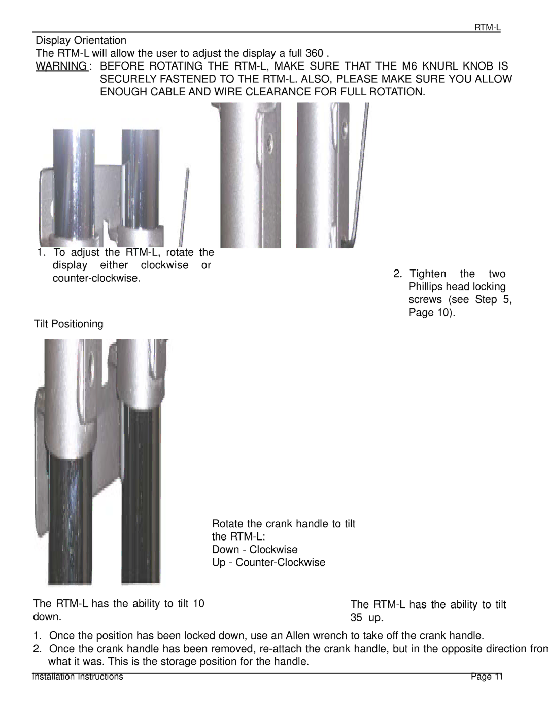 Premier Mounts PSD-BWL installation manual Display Orientation 