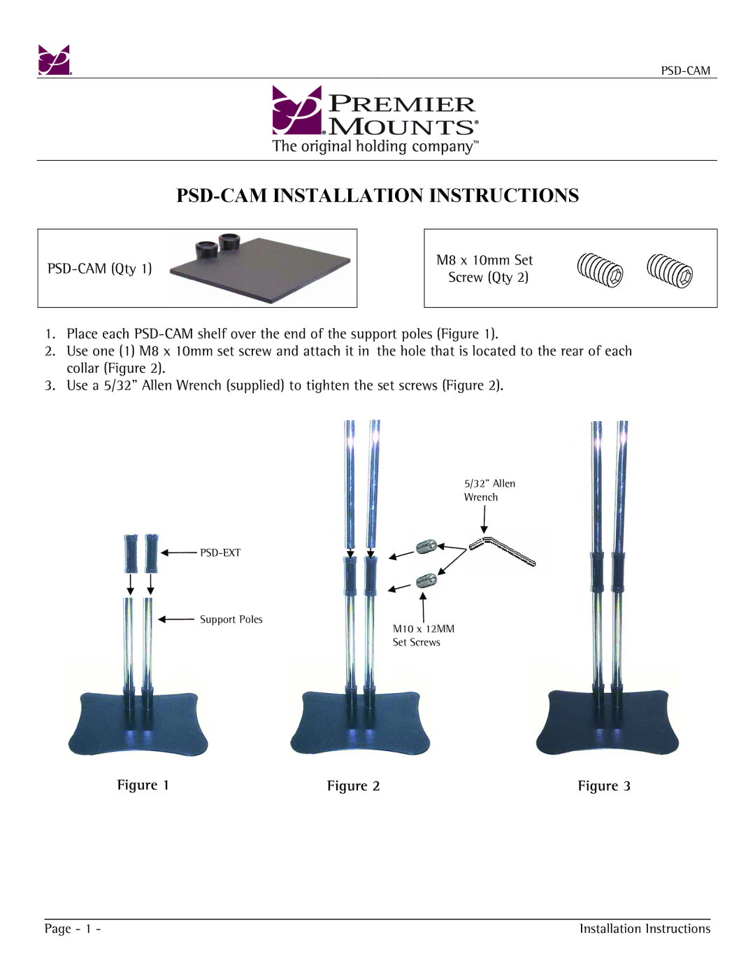 Premier Mounts installation instructions PSD-CAM Installation Instructions 