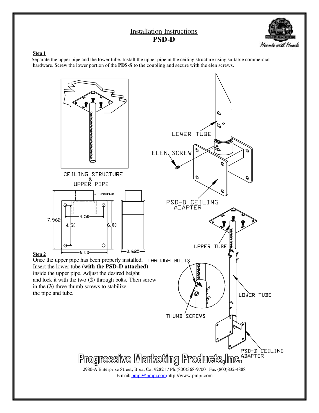 Premier Mounts PSD-D installation instructions Psd-D, Step 