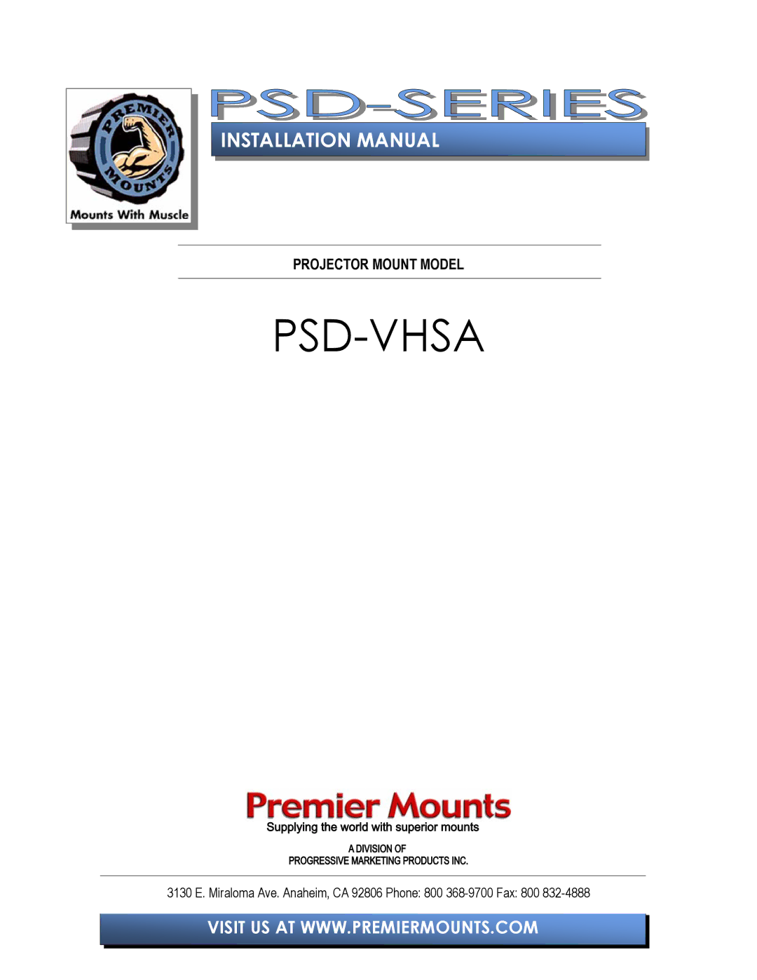 Premier Mounts PSD-VHSA installation manual Psd-Vhsa 