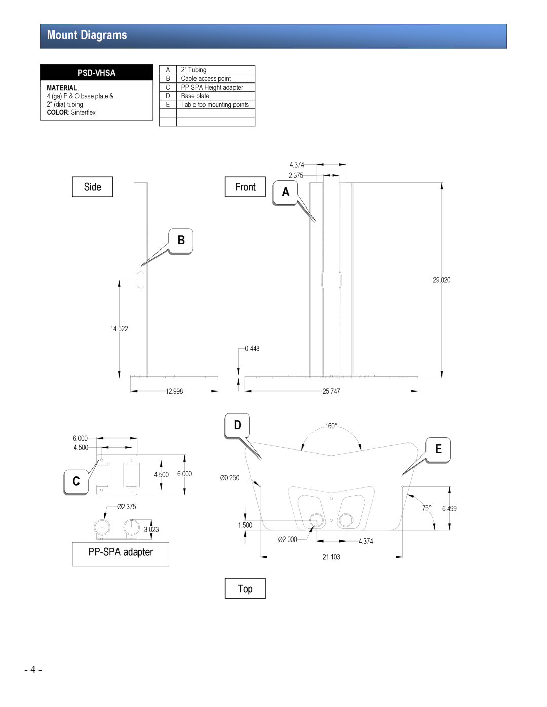 Premier Mounts PSD-VHSA installation manual Mount Diagrams, Psd-Vhsa 