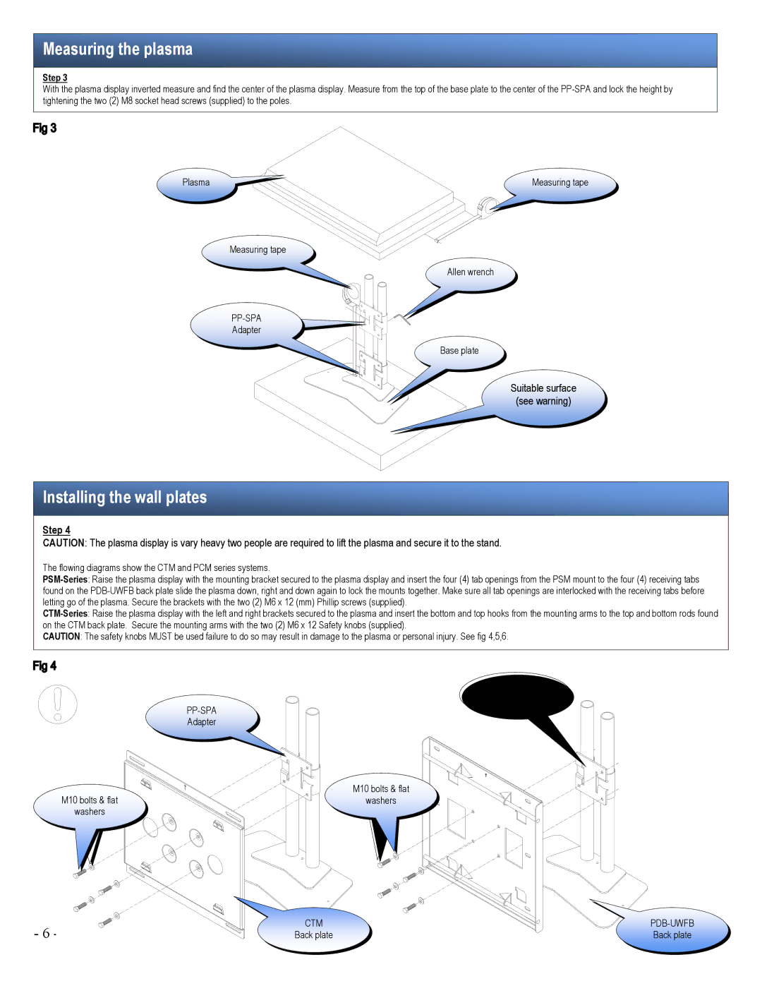 Premier Mounts PSD-VHSA installation manual Measuring the plasma, Installing the wall plates, Step 