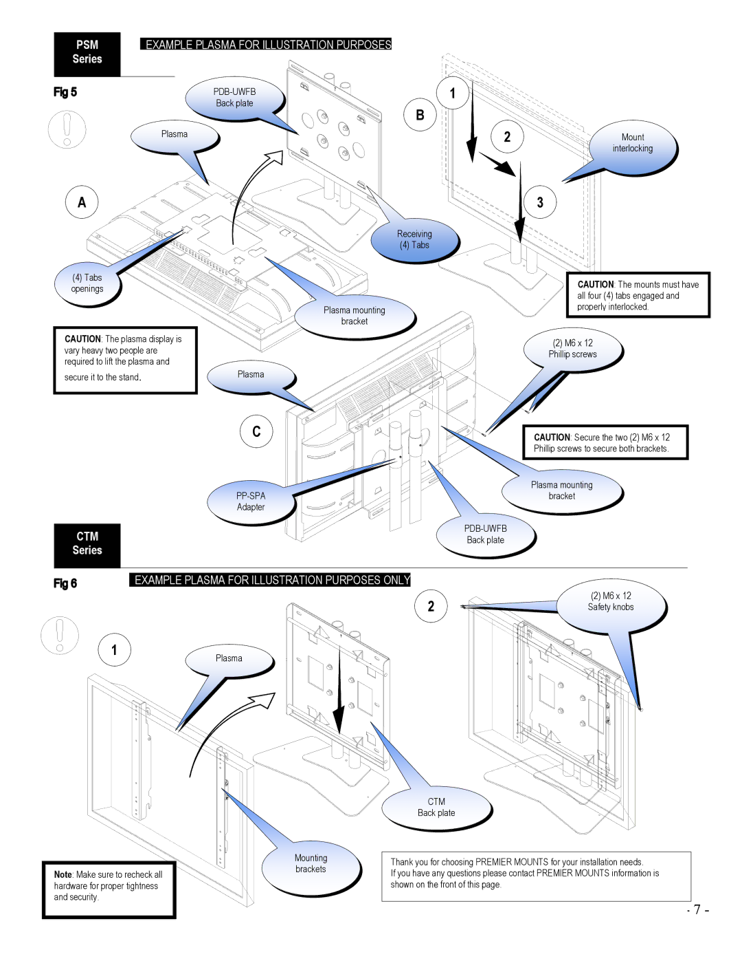 Premier Mounts PSD-VHSA installation manual Psm, Ctm, Plasma 