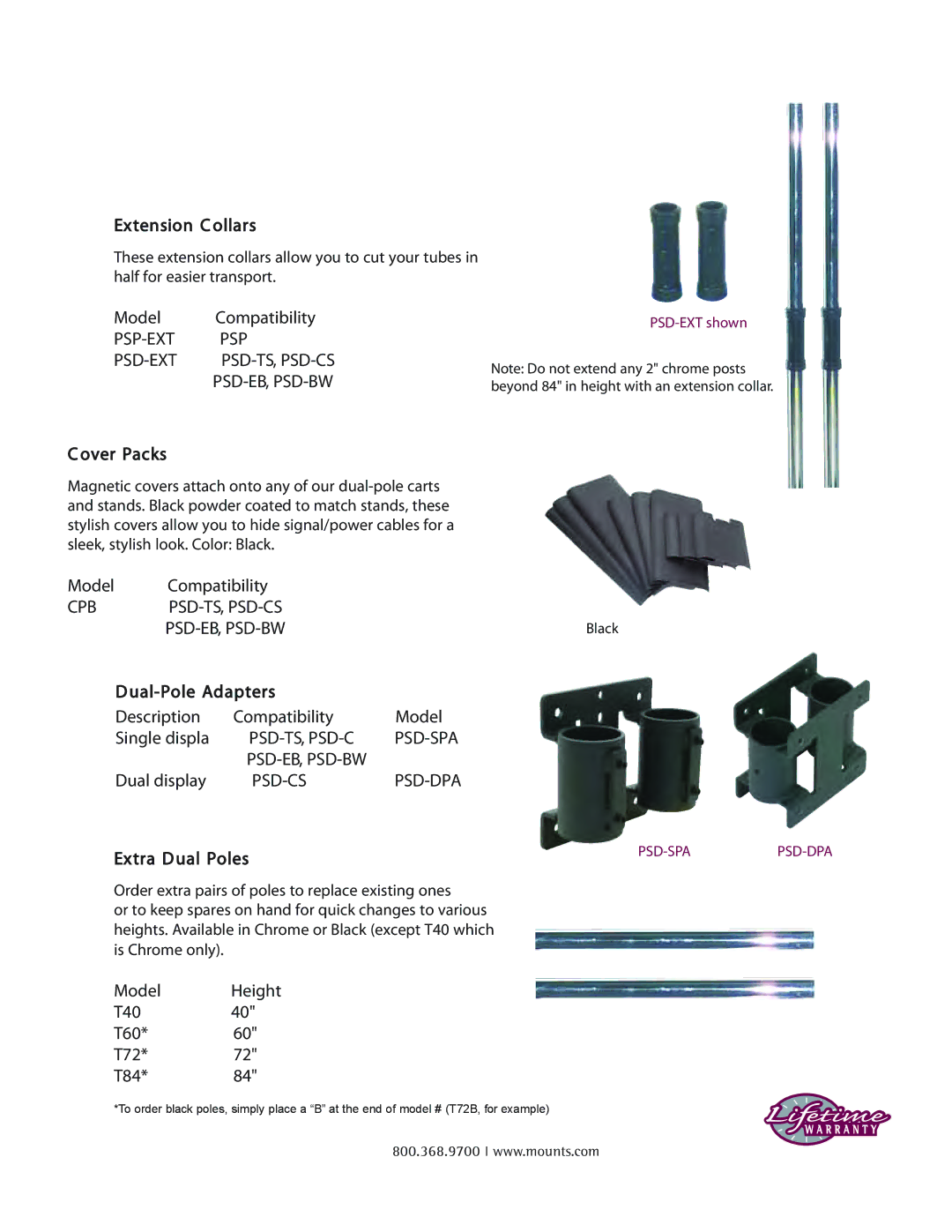 Premier Mounts PSP-DB manual Model Compatibility, Description Compatibility Model, Model Height 