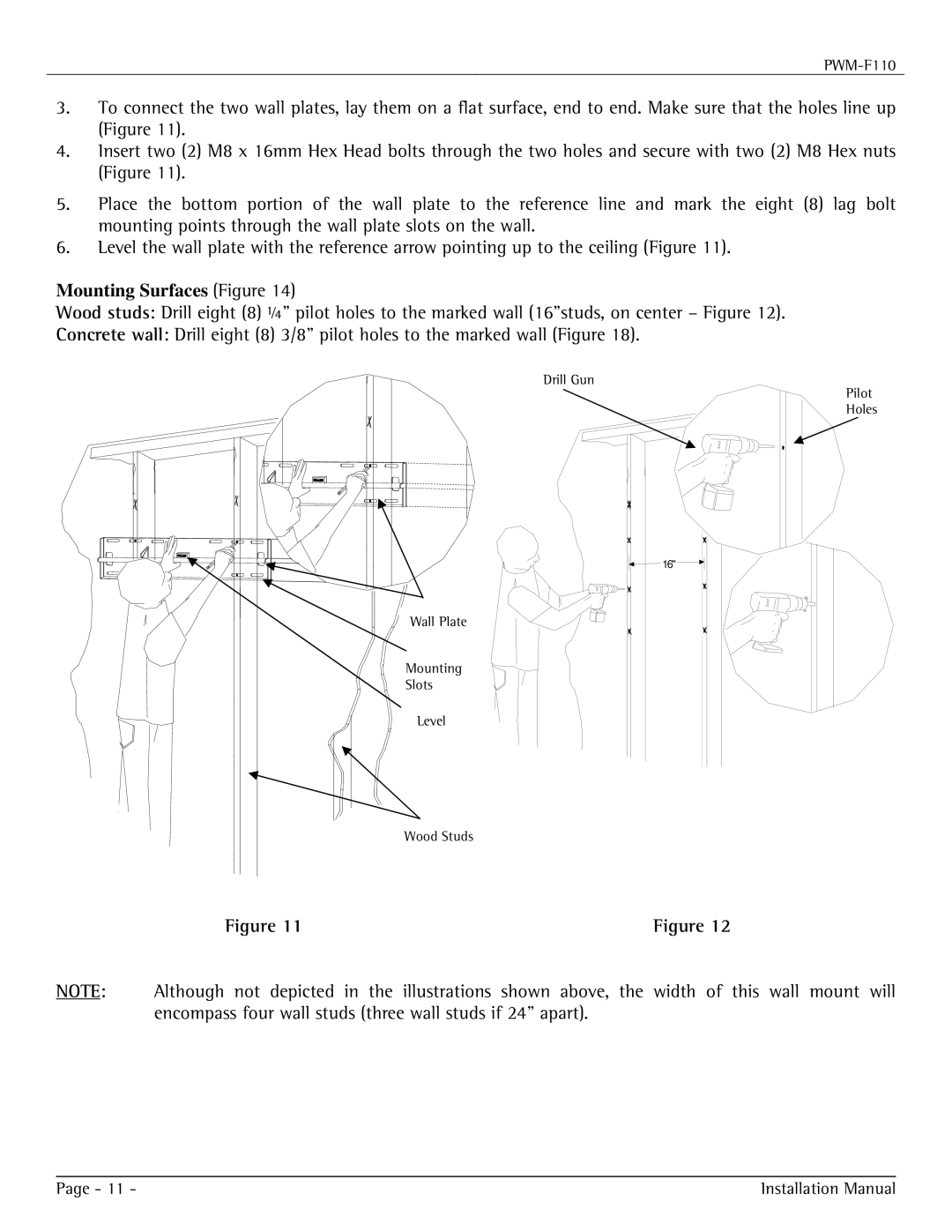 Premier Mounts PWM-F110 installation manual Mounting Surfaces Figure 