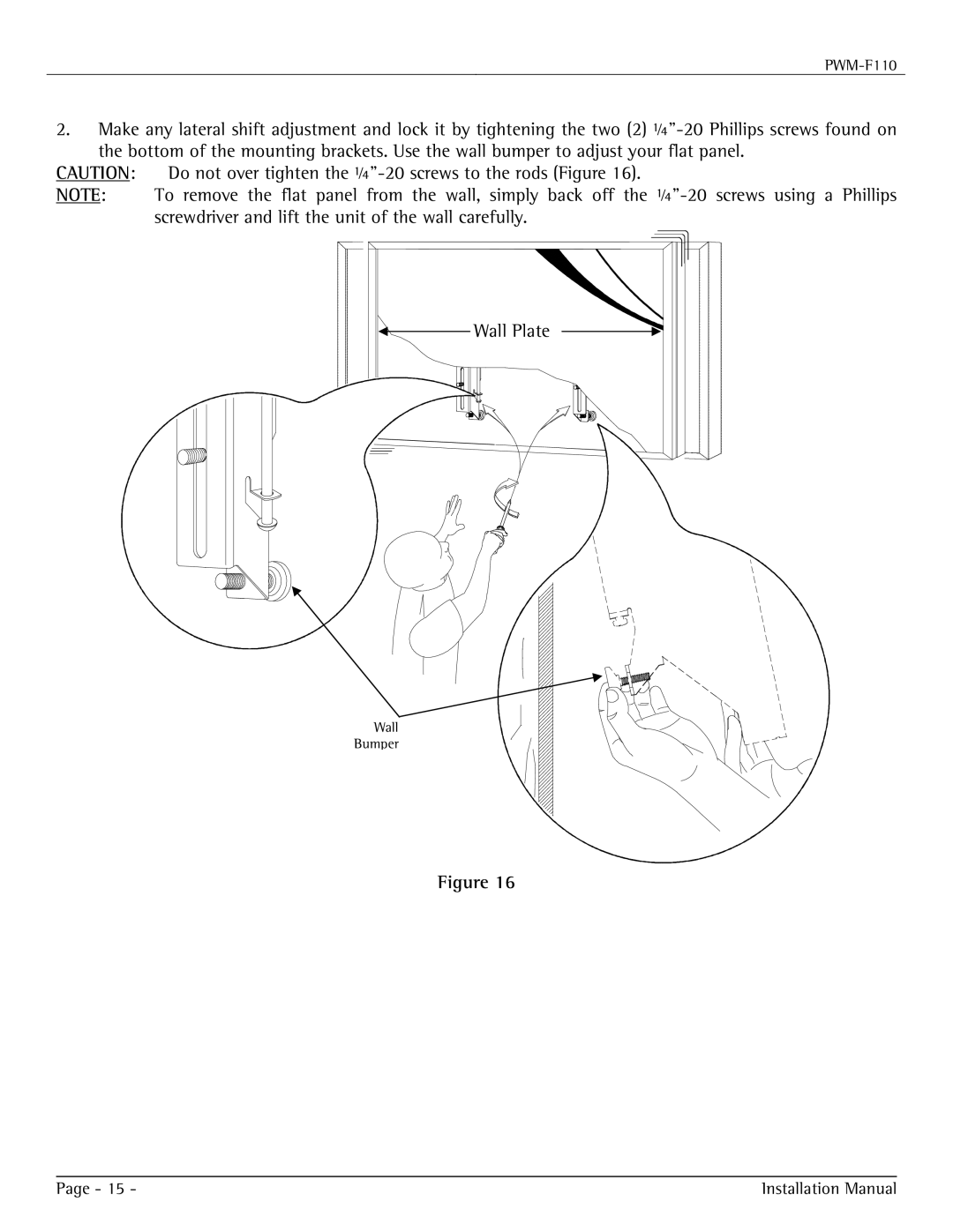 Premier Mounts PWM-F110 installation manual Wall Bumper 