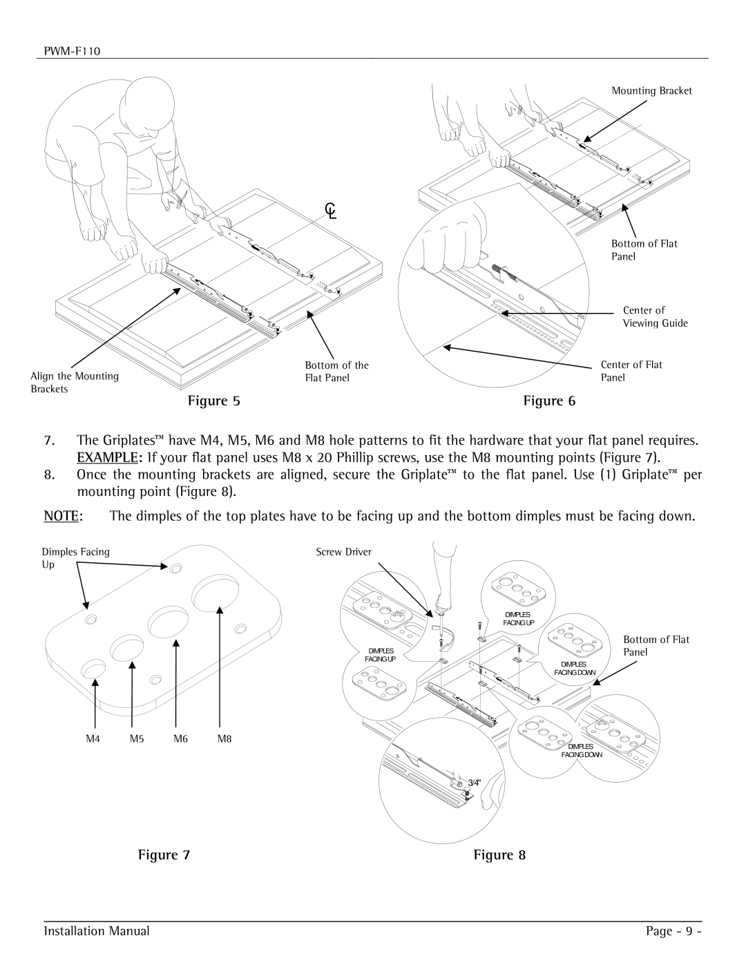 Premier Mounts PWM-F110 installation manual Mounting Bracket Bottom of Flat Panel Center 