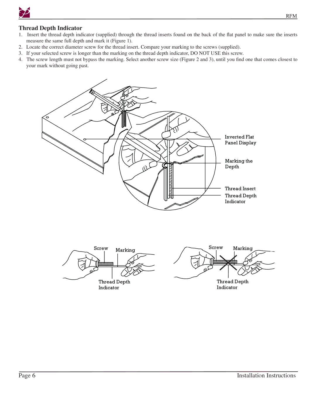 Premier Mounts RFM, Rotary series installation instructions Thread Depth Indicator 