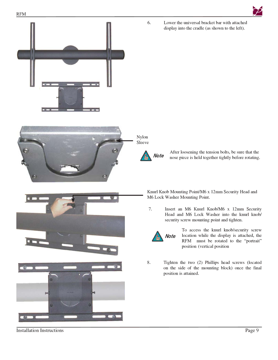 Premier Mounts Rotary series, RFM installation instructions Installation Instructions 