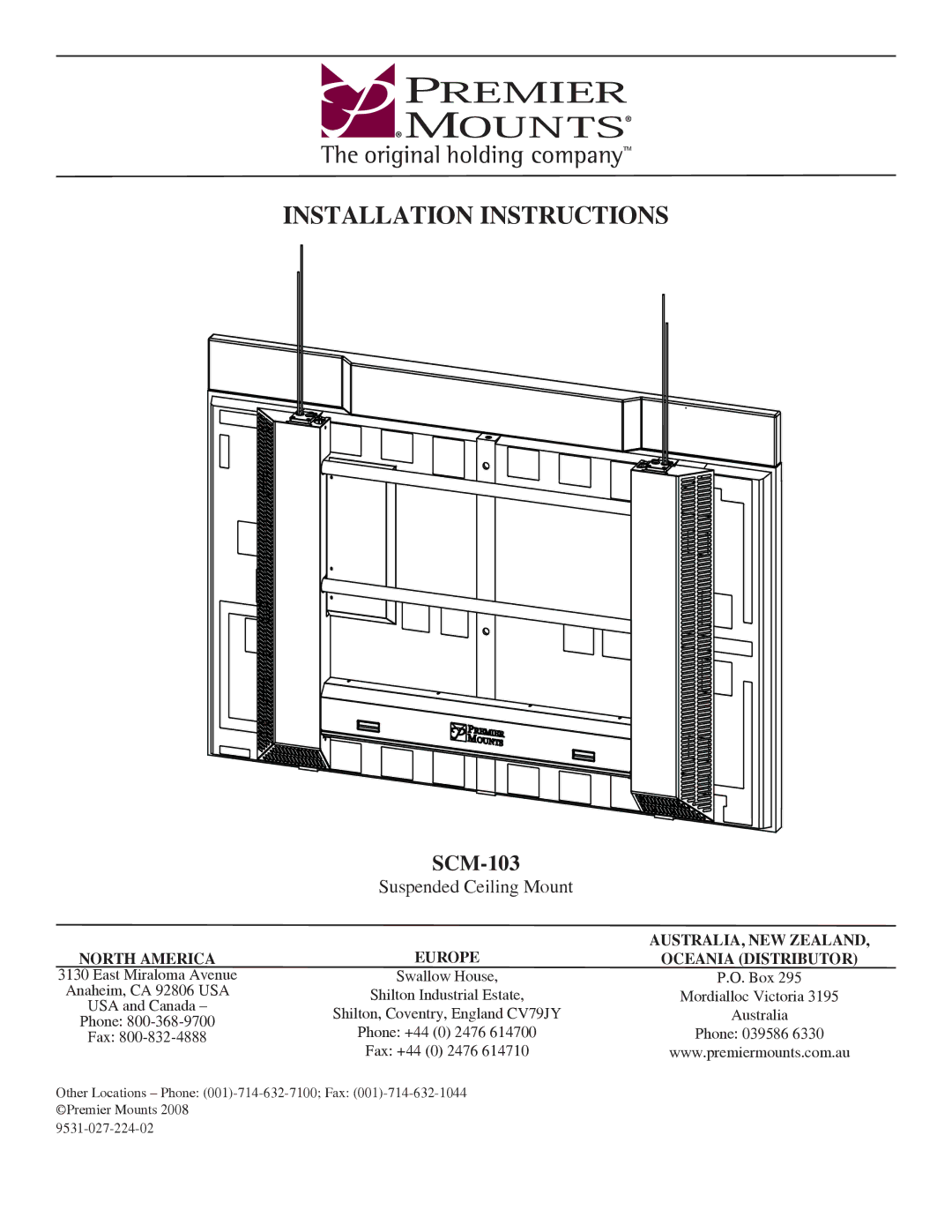 Premier Mounts SCM-103 installation instructions Installation Instructions 