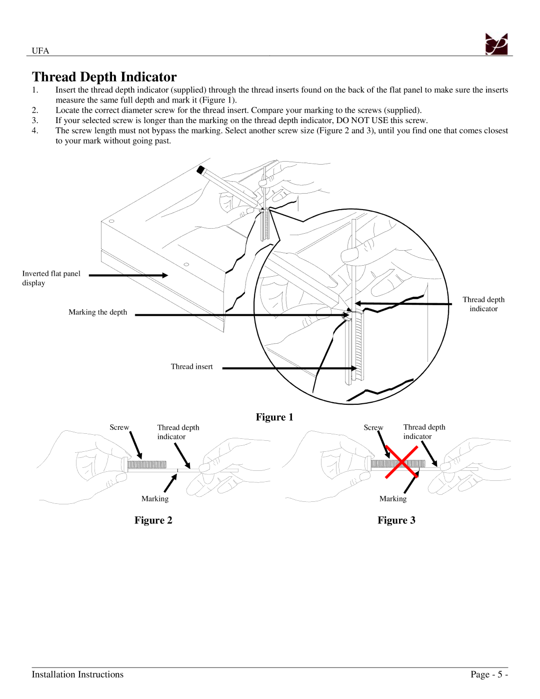 Premier Mounts UFA installation manual Thread Depth Indicator 