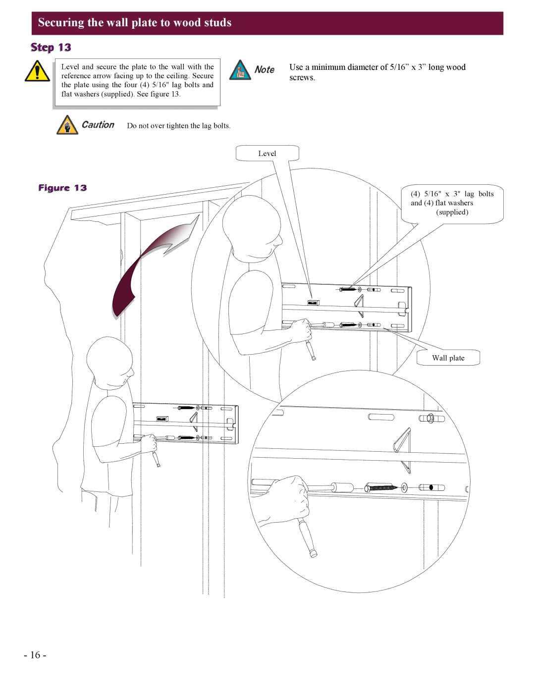 Premier Mounts UFM installation instructions Securing the wall plate to wood studs 