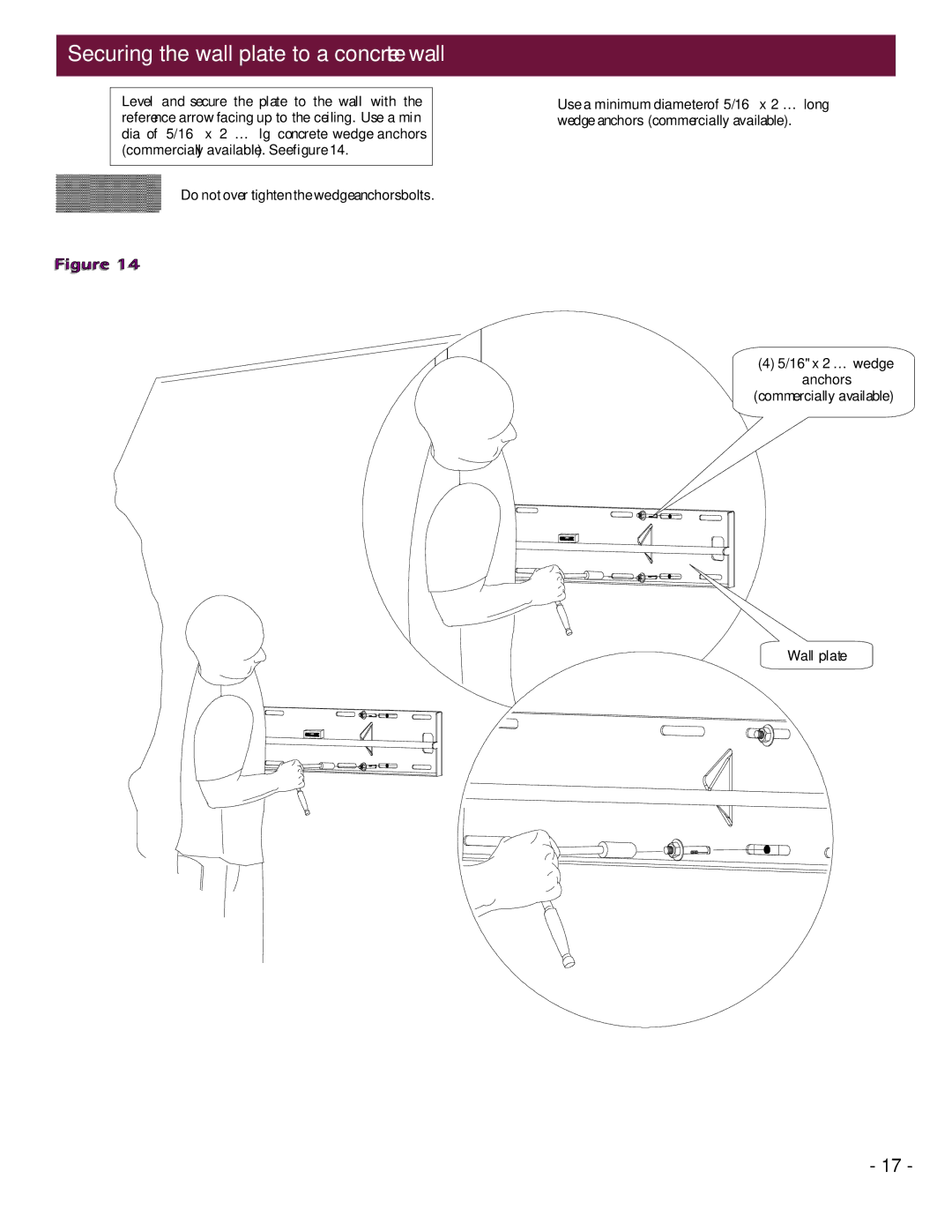 Premier Mounts UFM installation instructions Securing the wall plate to a concrete wall 