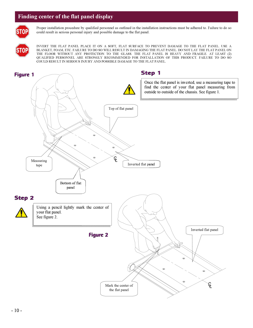 Premier Mounts UFM installation instructions Finding center of the flat panel display 
