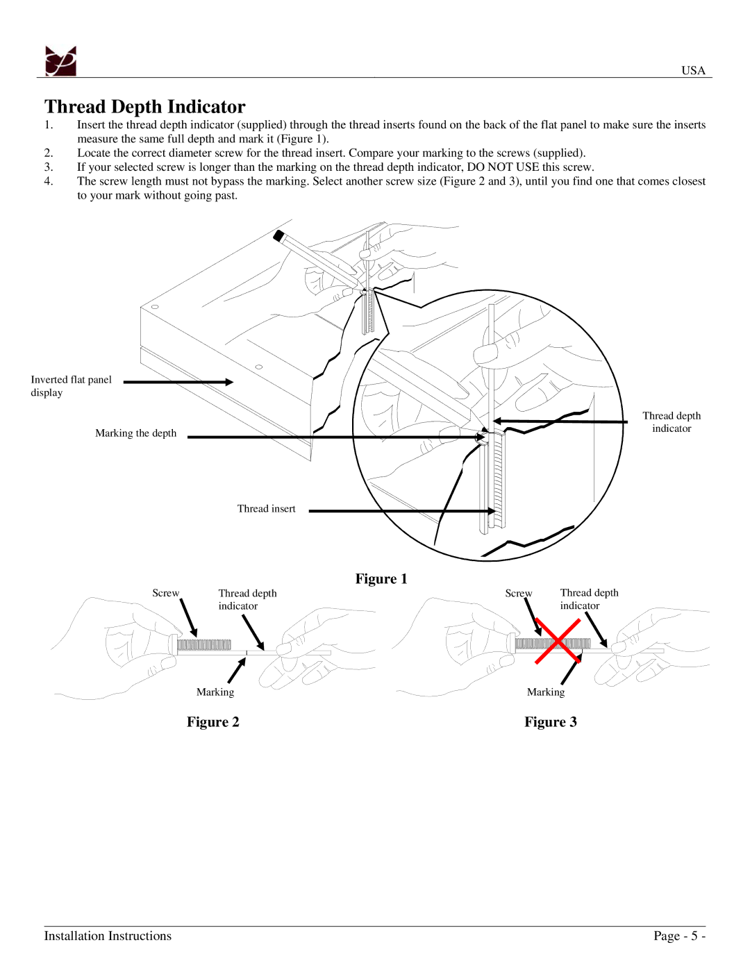 Premier Mounts USA installation manual Thread Depth Indicator 