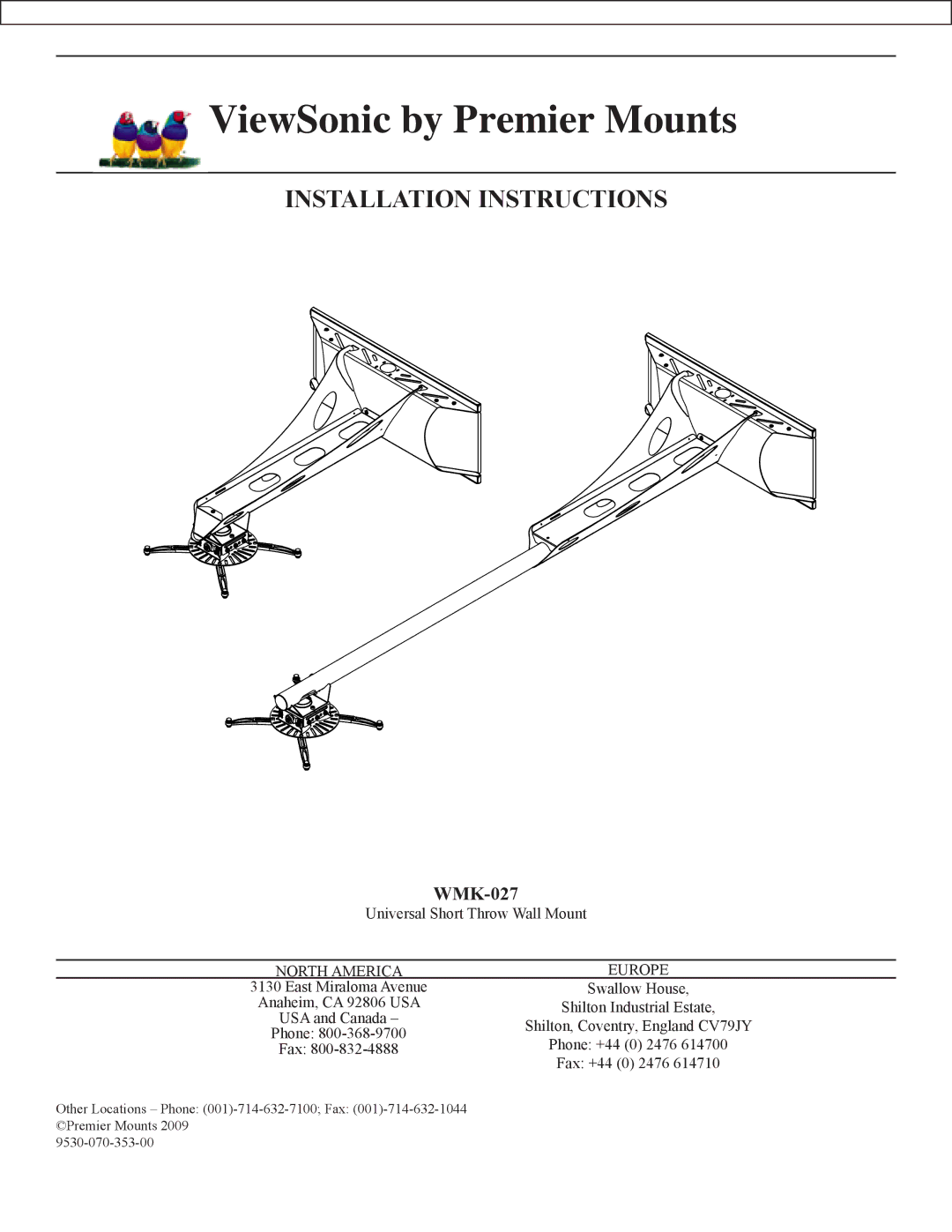 Premier Mounts WMK-027 installation instructions ViewSonic by Premier Mounts 