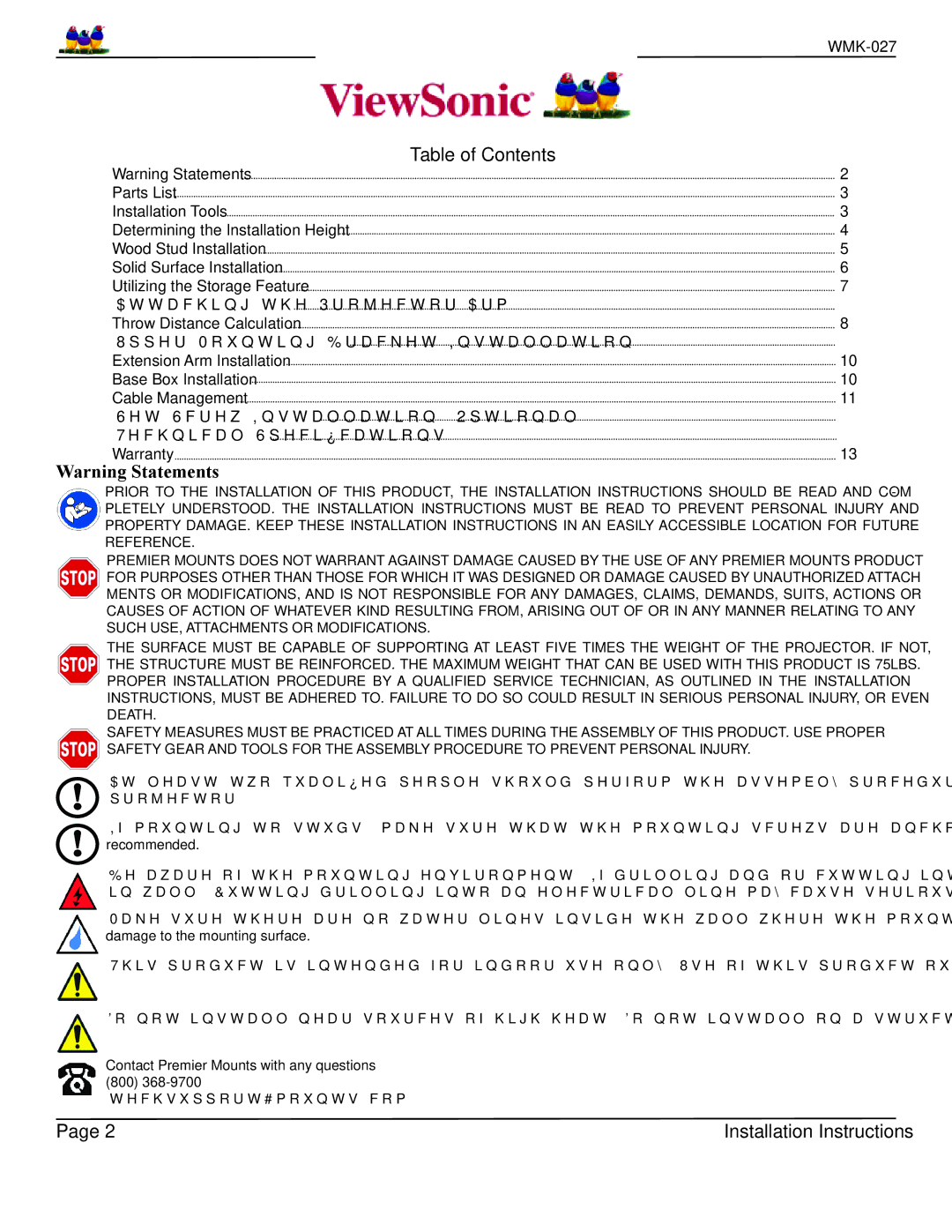 Premier Mounts WMK-027 installation instructions Installation Instructions 