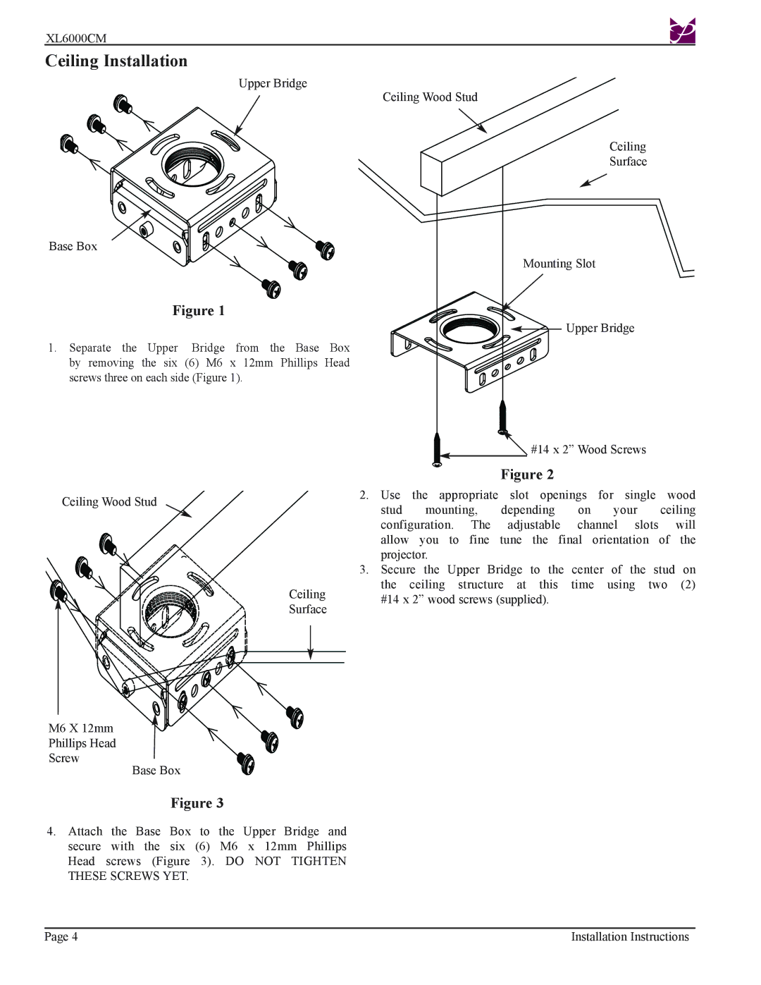 Premier Mounts XL6000CM installation instructions Ceiling Installation 