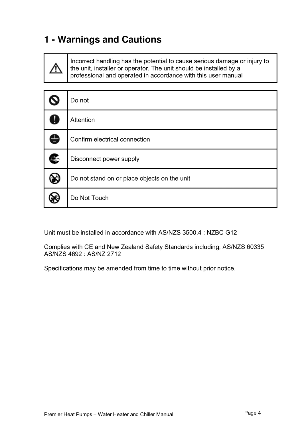 Premier PHP HWC-200, PHP HWC-260, PHP HWC-150 user manual Premier Heat Pumps Water Heater and Chiller Manual 