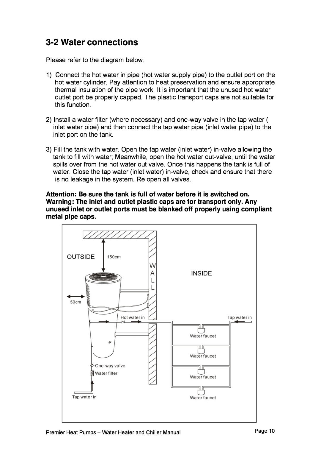 Premier PHP HWC-200, PHP HWC-260, PHP HWC-150 user manual 3-2Water connections 