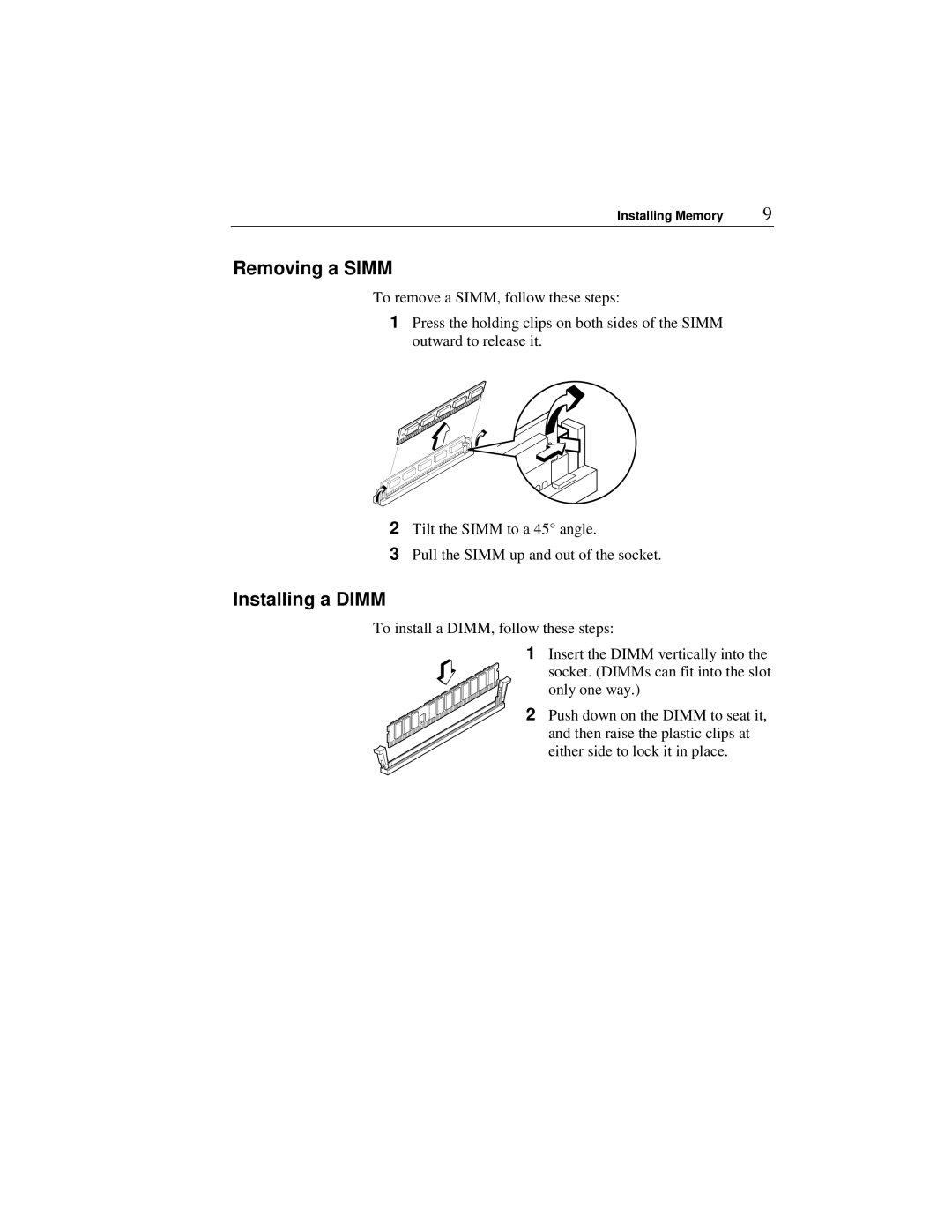 Premio Computer Apollo/Shadowhawk user manual Removing a Simm, Installing a Dimm 