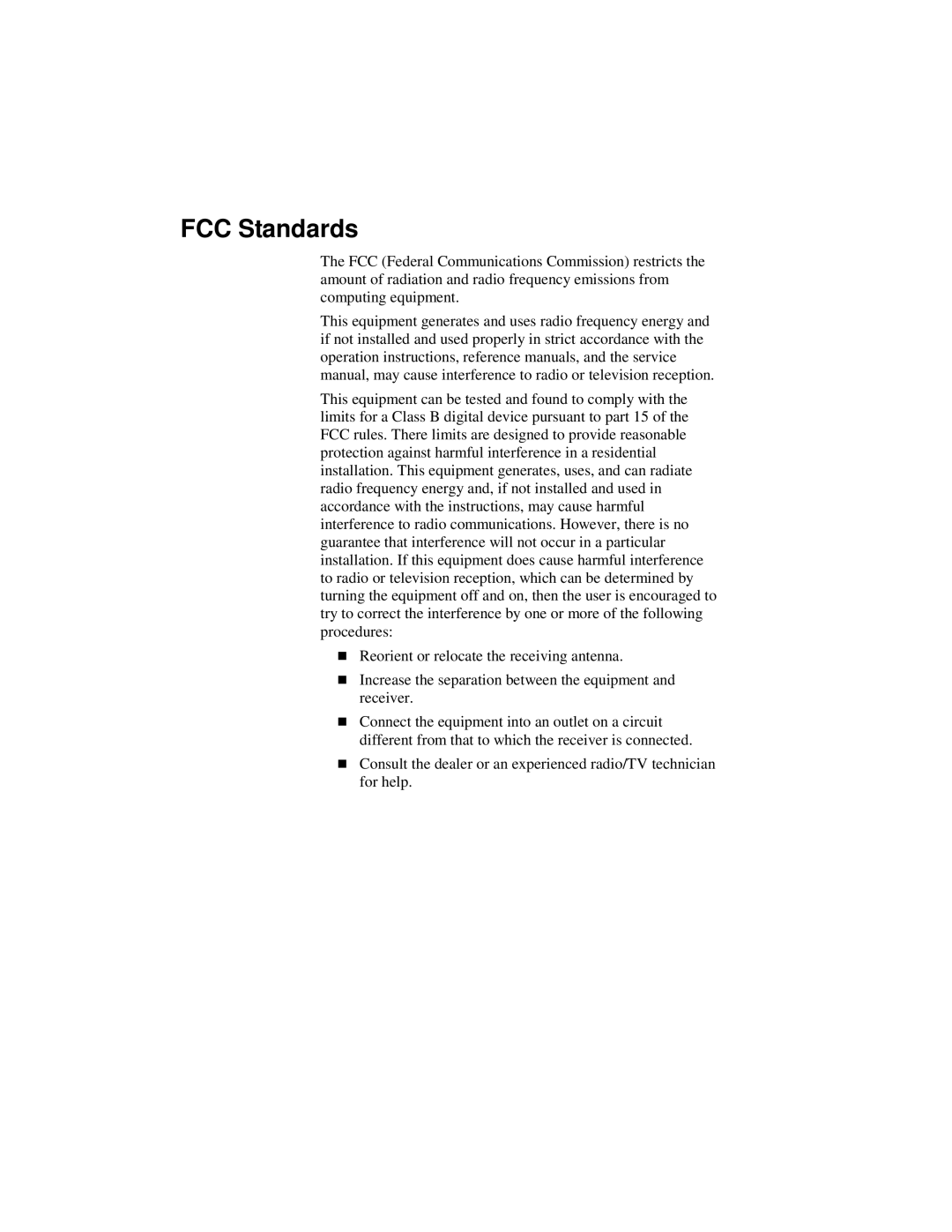 Premio Computer Apollo/Shadowhawk user manual FCC Standards 