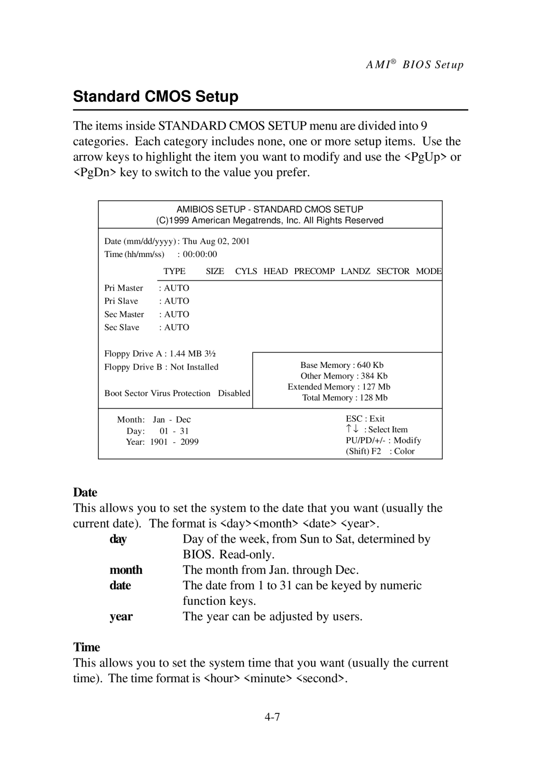 Premio Computer Aries/Centella manual Amibios Setup Standard Cmos Setup 