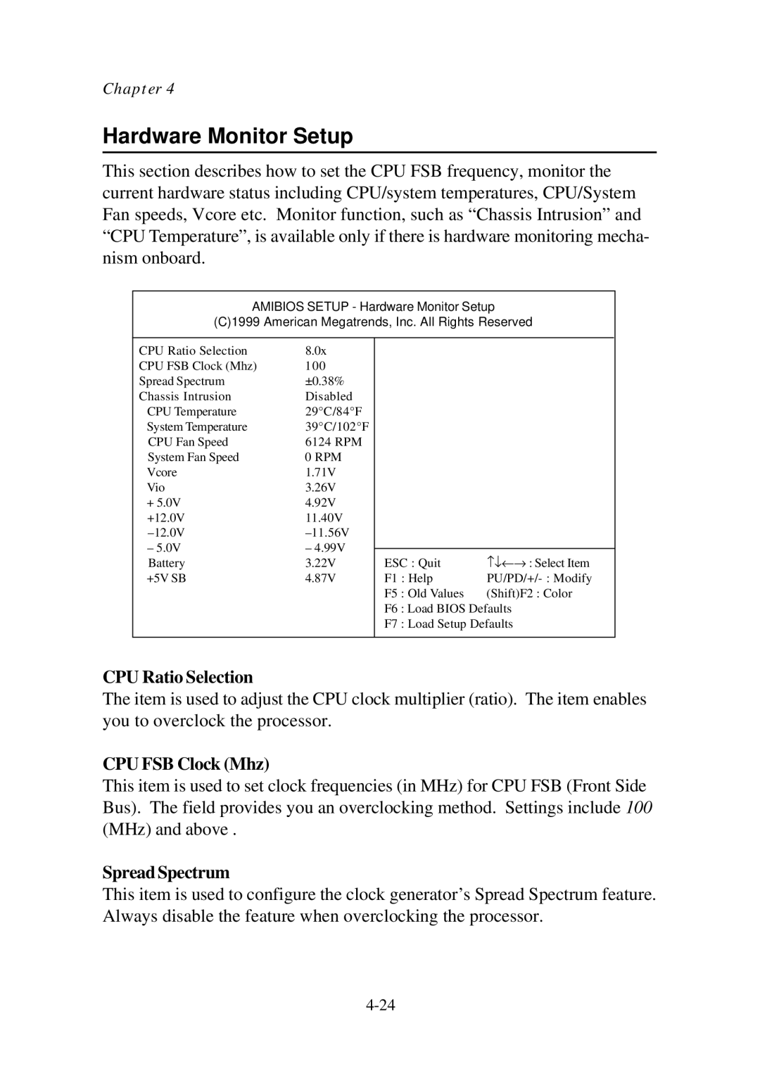 Premio Computer Aries/Centella manual Hardware Monitor Setup, CPU FSB Clock Mhz 