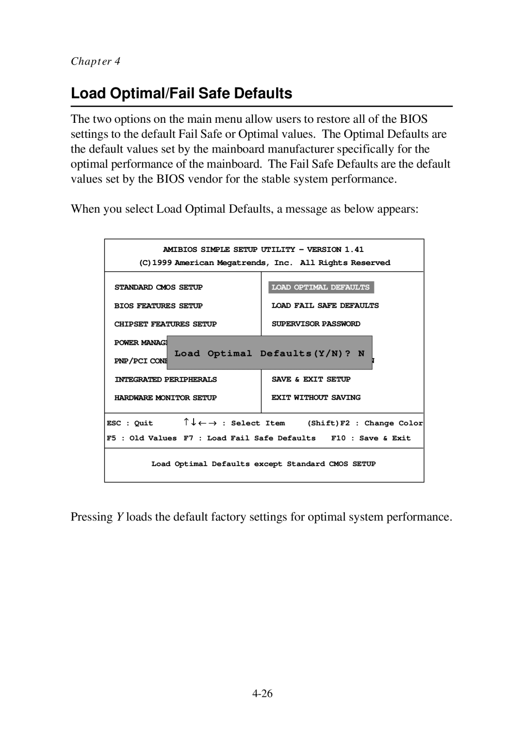 Premio Computer Aries/Centella manual Load Optimal/Fail Safe Defaults, Load Optimal Defaults 