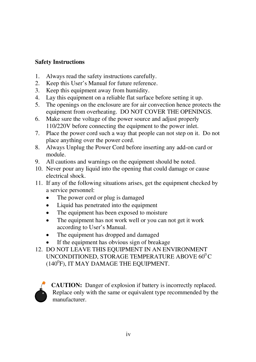 Premio Computer Aries/Centella manual Safety Instructions 