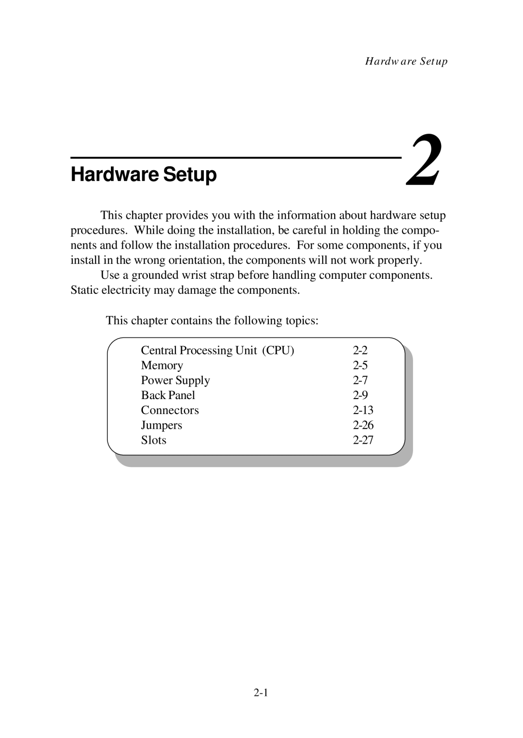 Premio Computer Aries/Centella manual Hardware Setup 