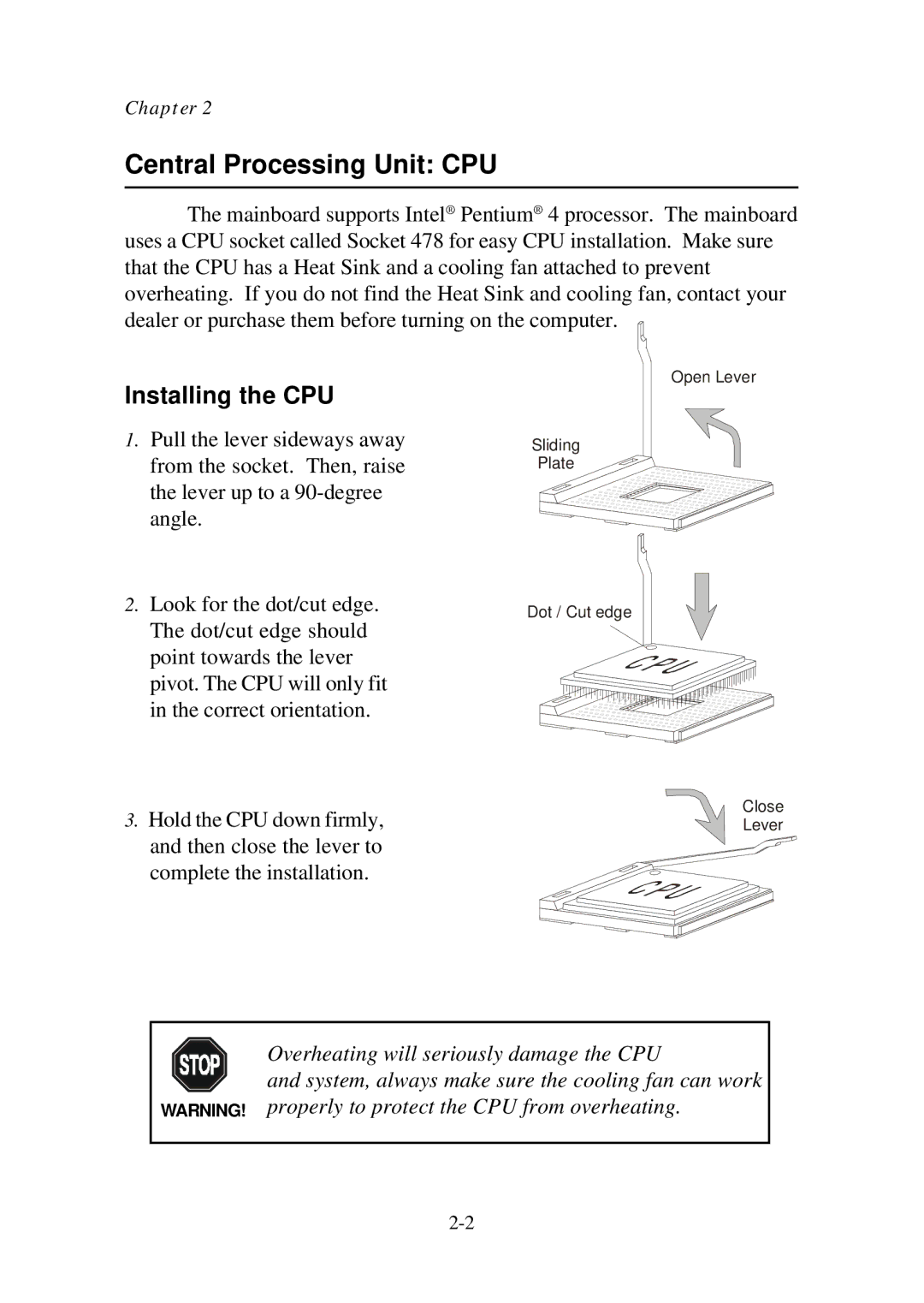 Premio Computer Aries/Centella manual Central Processing Unit CPU, Installing the CPU 