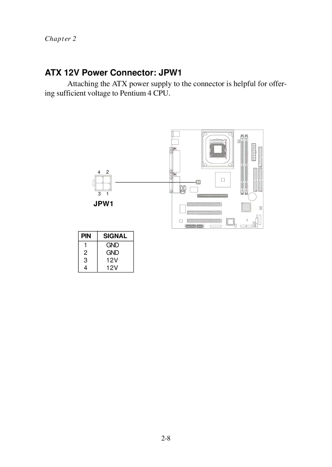 Premio Computer Aries/Centella manual ATX 12V Power Connector JPW1 