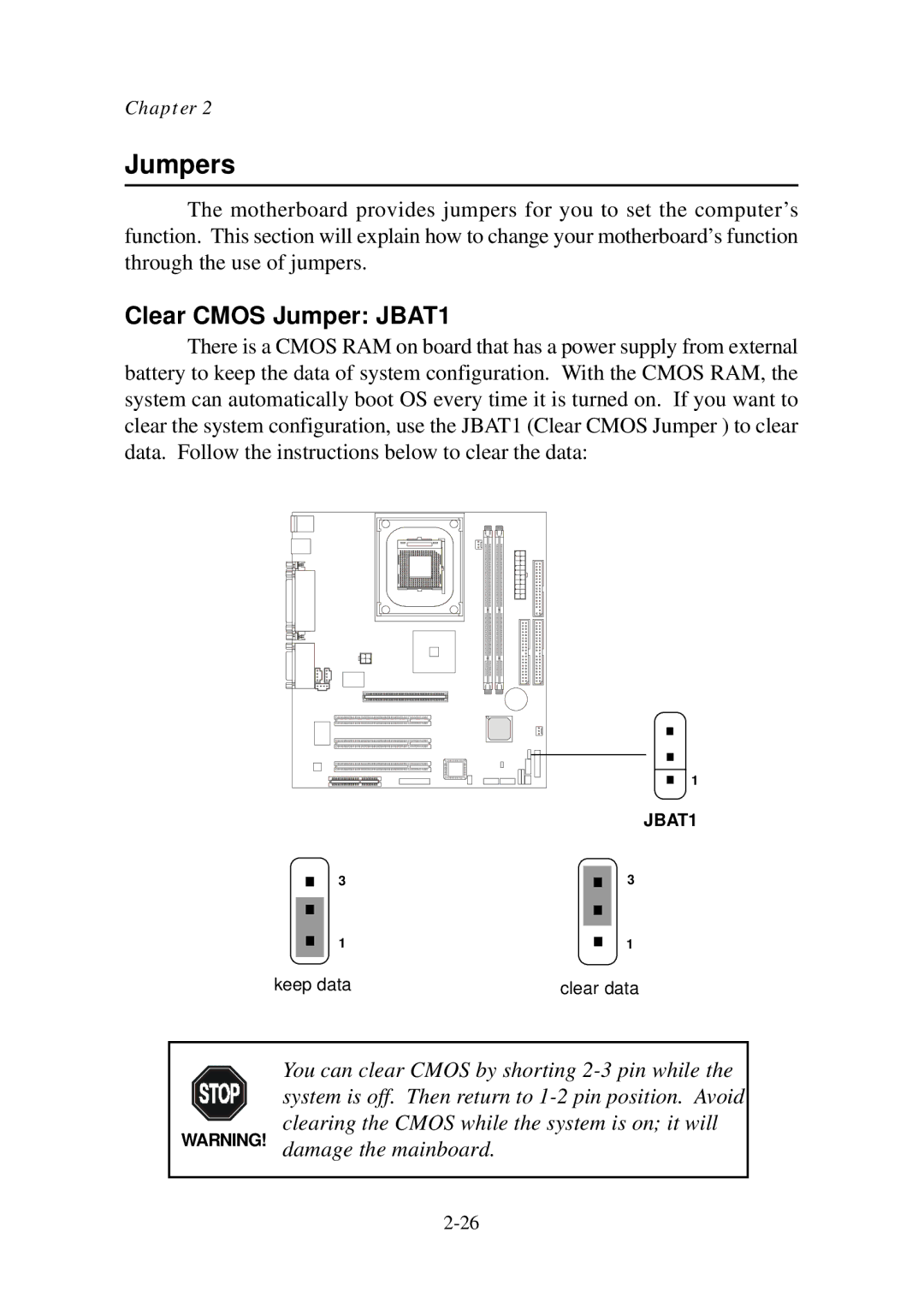 Premio Computer Aries/Centella manual Jumpers, Clear Cmos Jumper JBAT1 