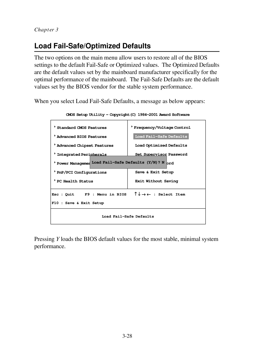 Premio Computer Aries/Centella manual Load Fail-Safe/Optimized Defaults, Load Fail-Safe Defaults 