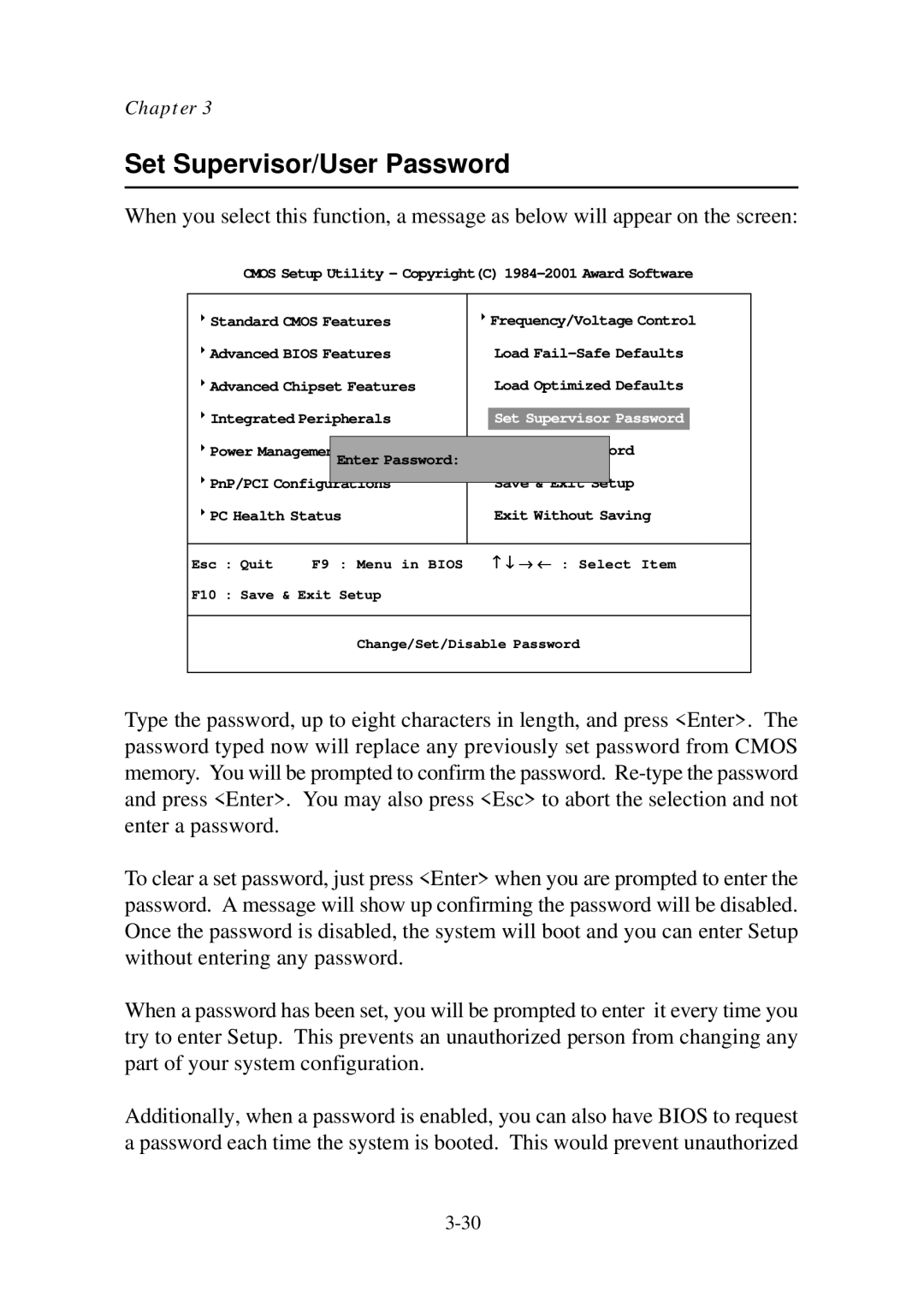 Premio Computer Aries/Centella manual Set Supervisor/User Password, Set Supervisor Password 