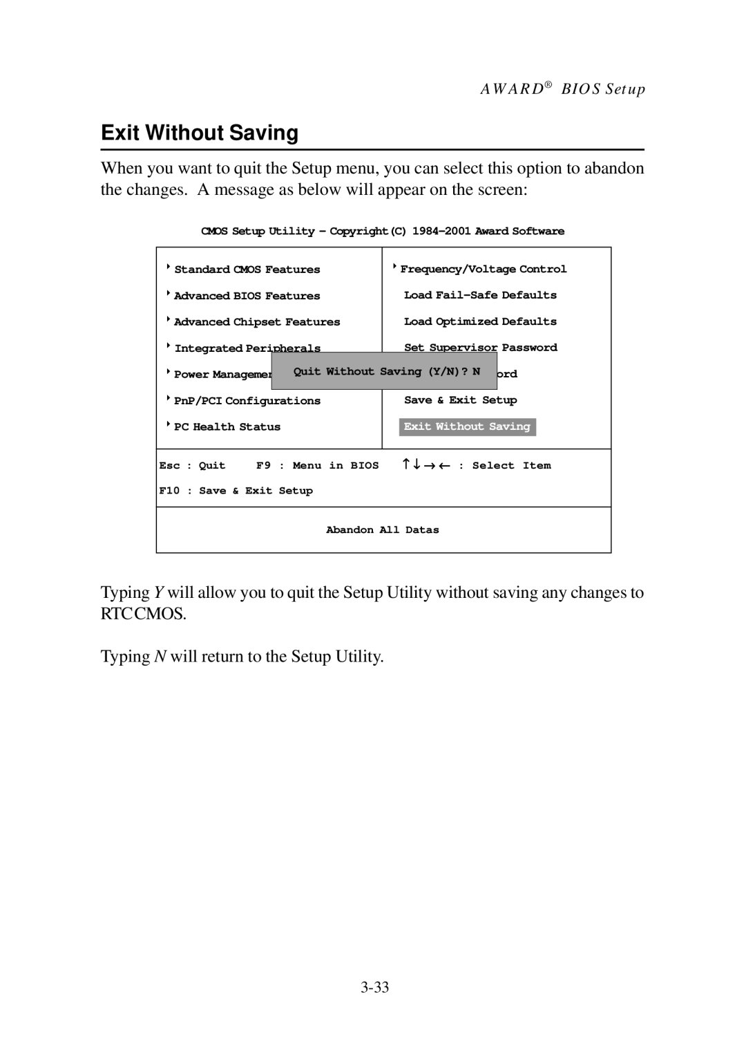 Premio Computer Aries/Centella manual Exit Without Saving 