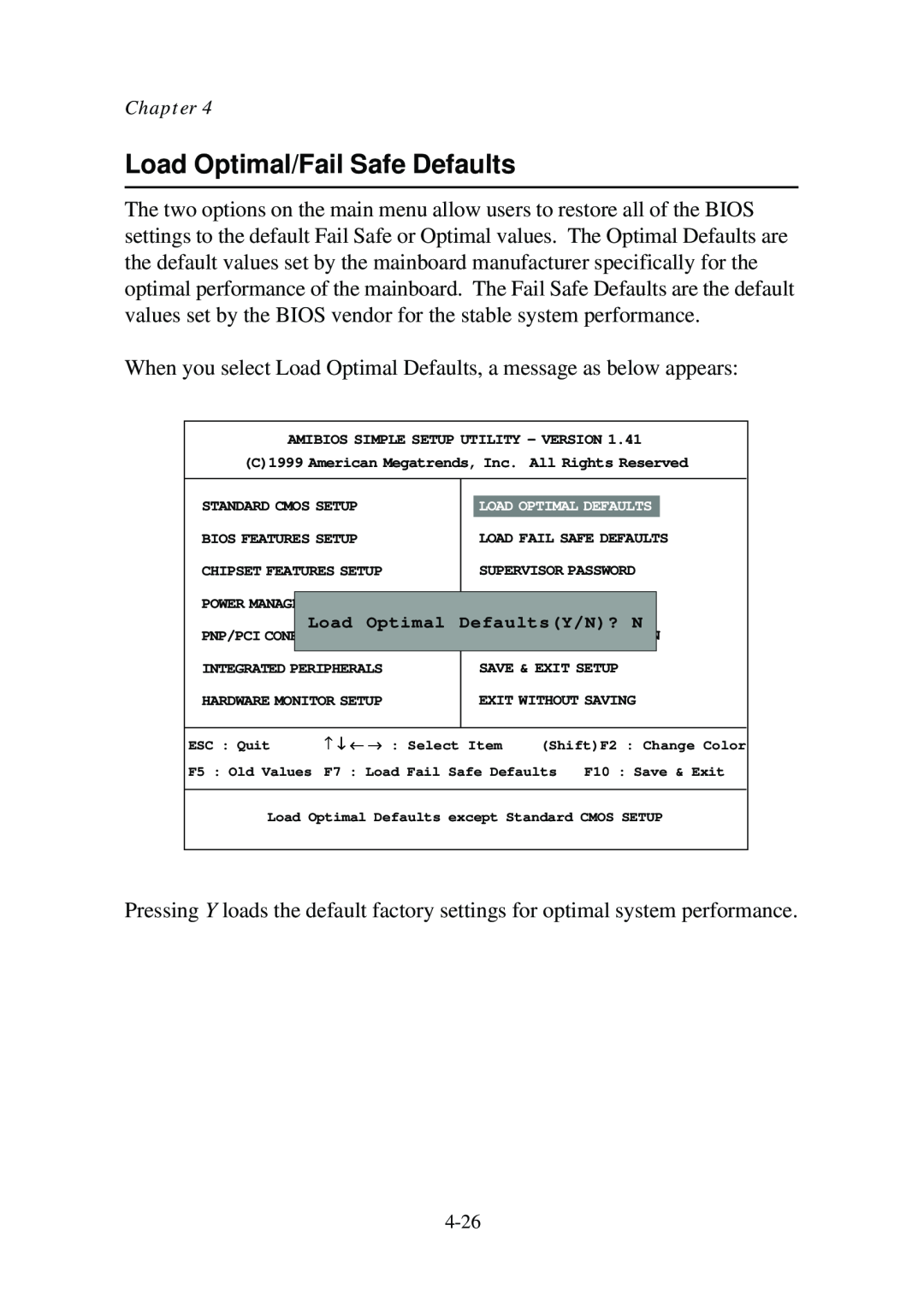 Premio Computer Aries/Centella manual Load Optimal/Fail Safe Defaults, DefaultsY/N? N 