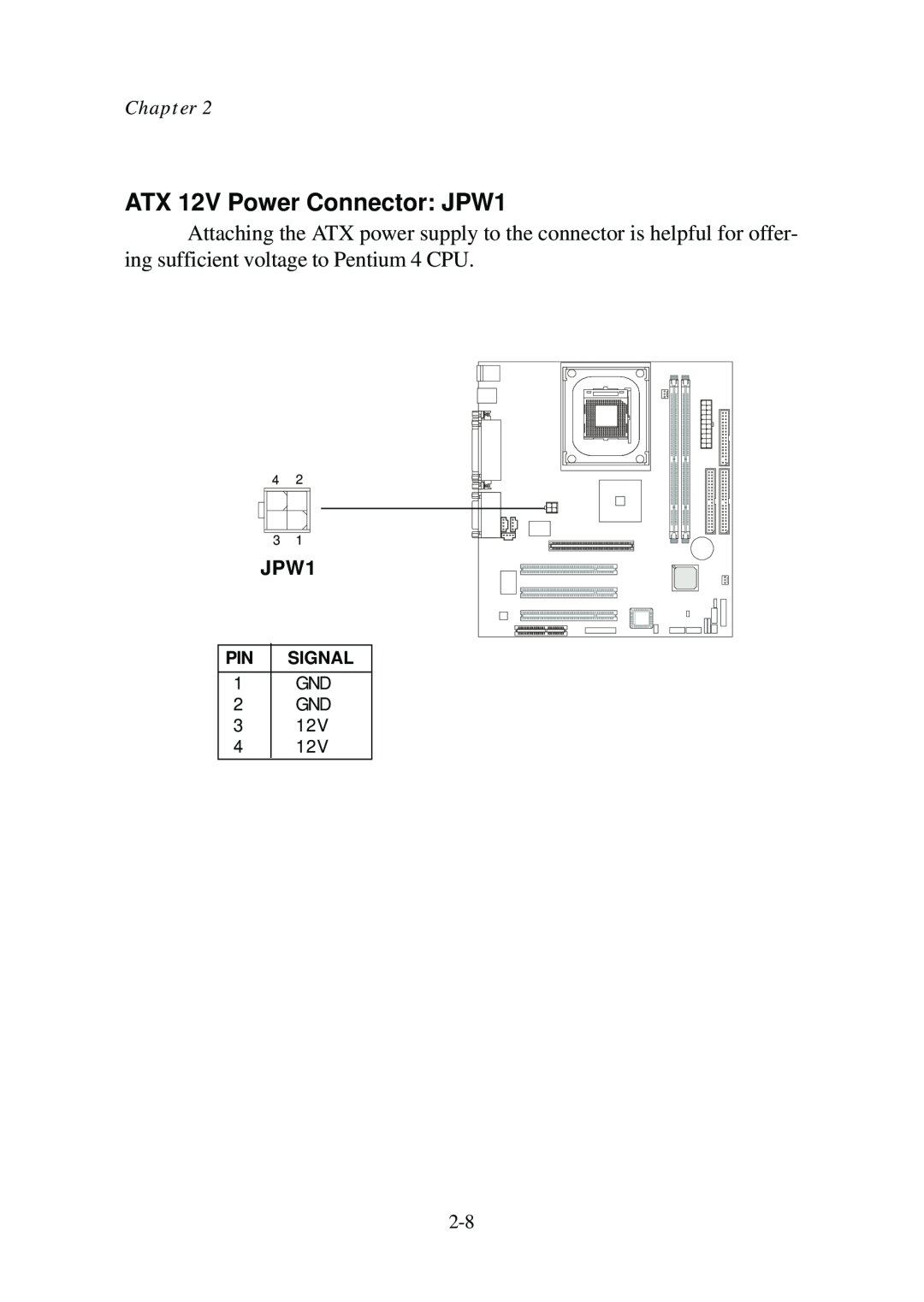 Premio Computer Aries/Centella manual ATX 12V Power Connector JPW1, Chapter 