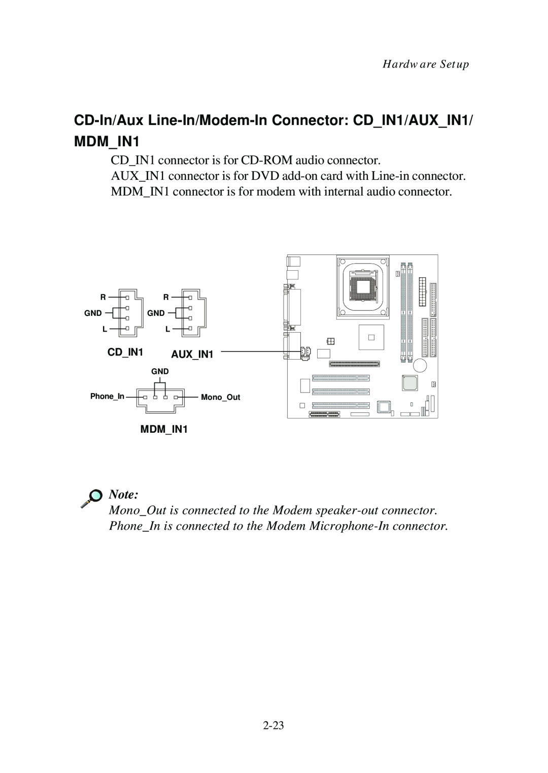 Premio Computer Aries/Centella manual CD-In/Aux Line-In/Modem-In Connector CDIN1/AUXIN1/ MDMIN1, Hardware Setup 