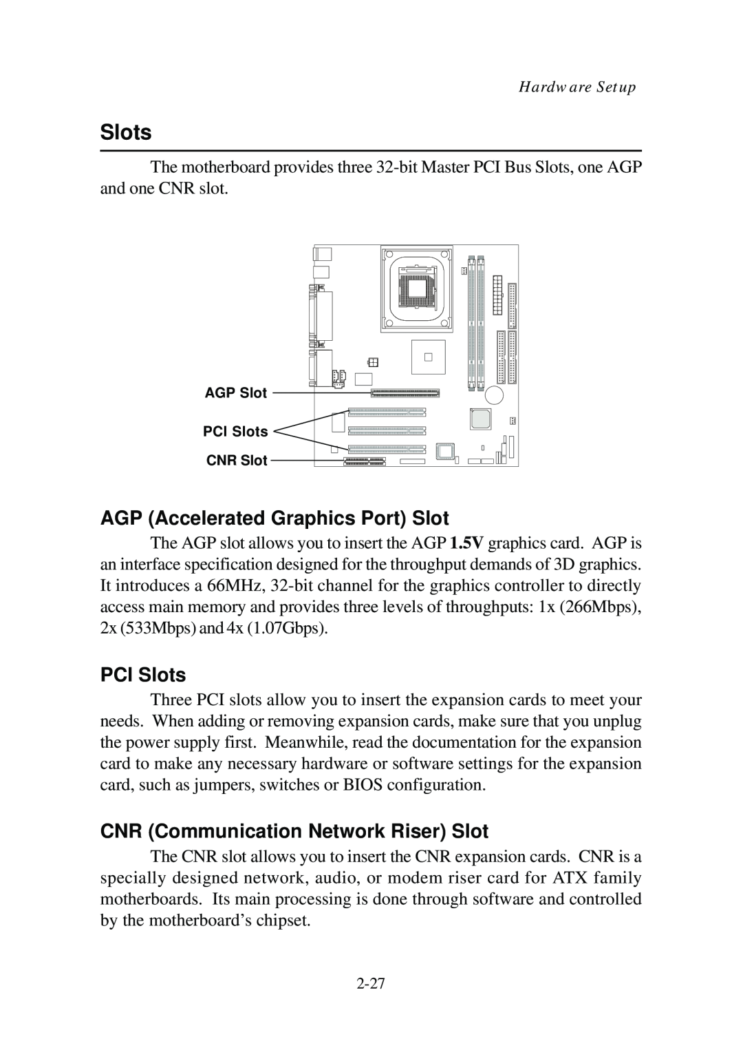 Premio Computer Aries/Centella AGP Accelerated Graphics Port Slot, PCI Slots, CNR Communication Network Riser Slot 