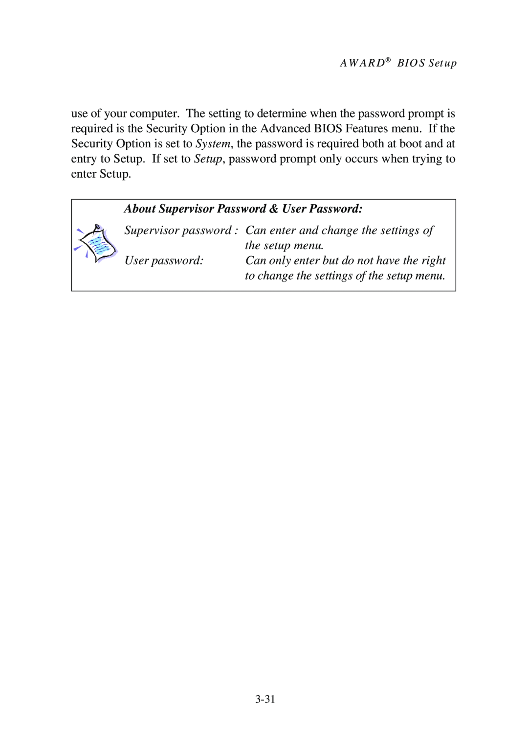Premio Computer Aries/Centella manual About Supervisor Password & User Password 