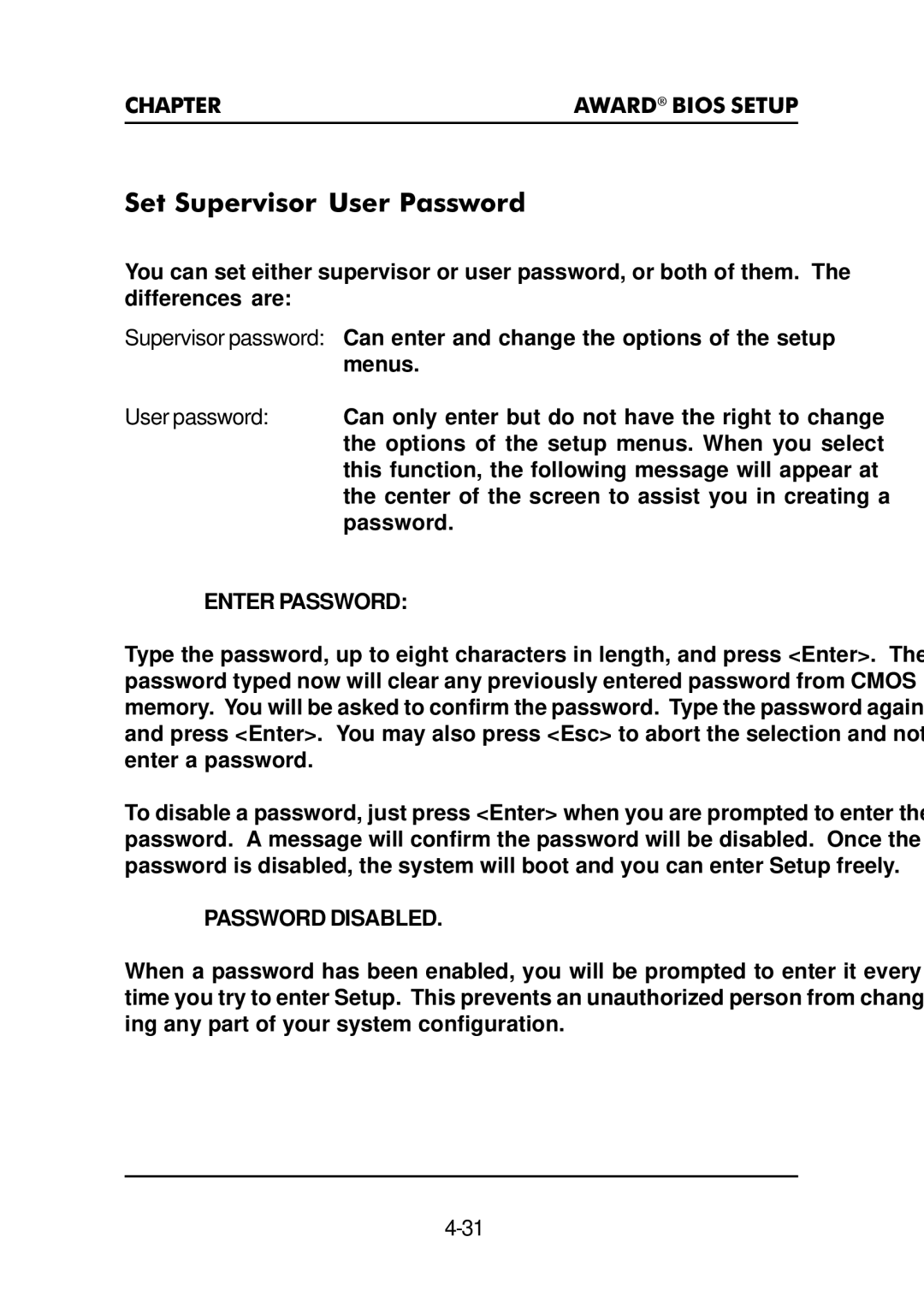 Premio Computer Premio Apollo/Shadowhawk Computer manual Set Supervisor/User Password, Enter Password 