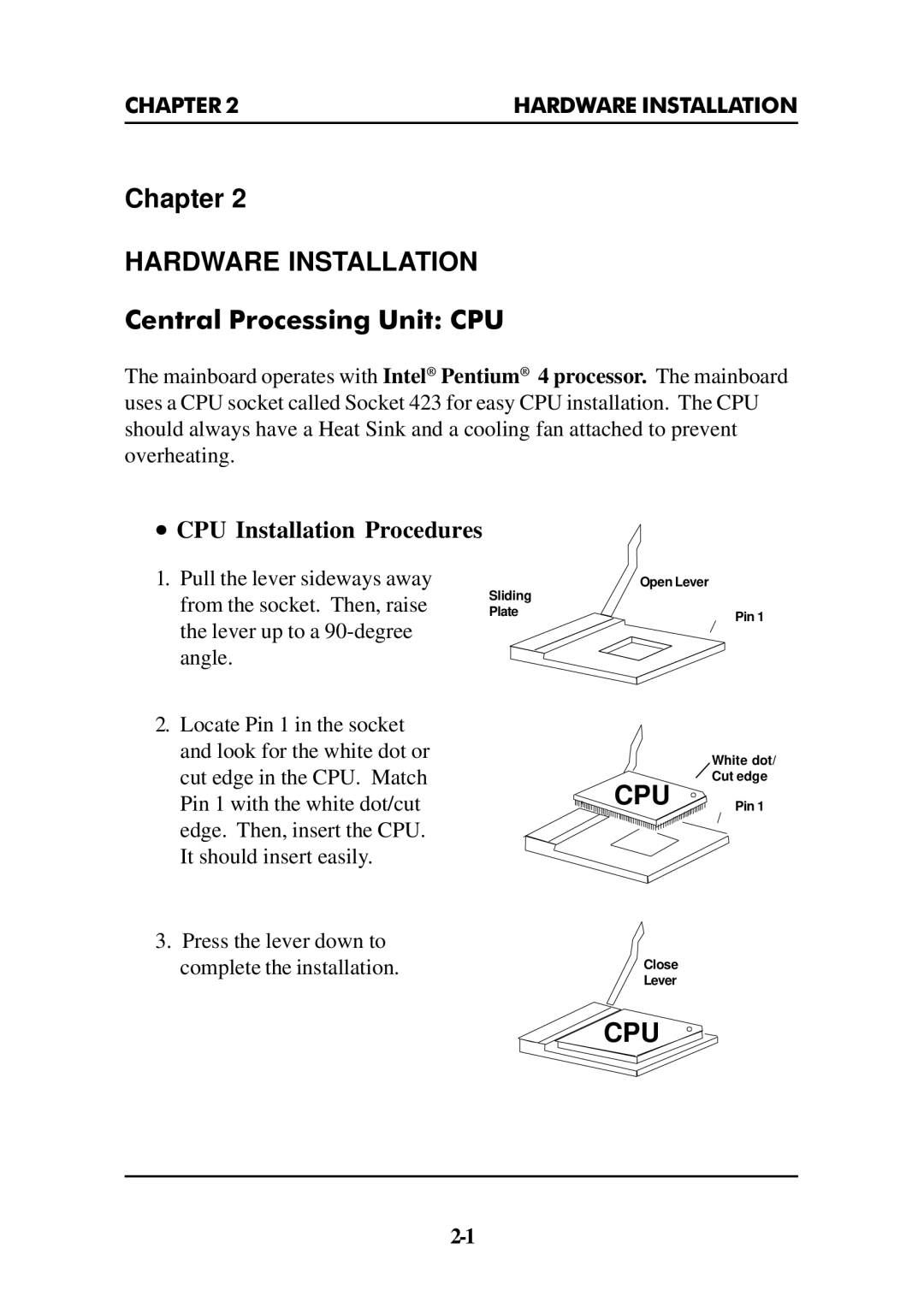 Premio Computer Premio Apollo/Shadowhawk Computer manual Central Processing Unit CPU, ∙ CPU Installation Procedures 