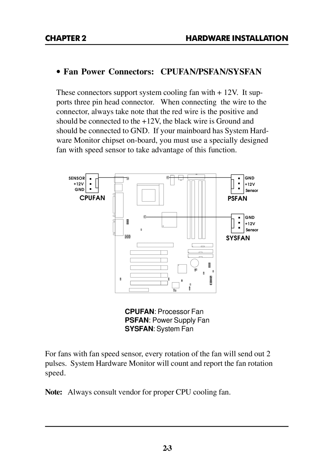 Premio Computer Premio Apollo/Shadowhawk Computer manual ∙ Fan Power Connectors CPUFAN/PSFAN/SYSFAN 