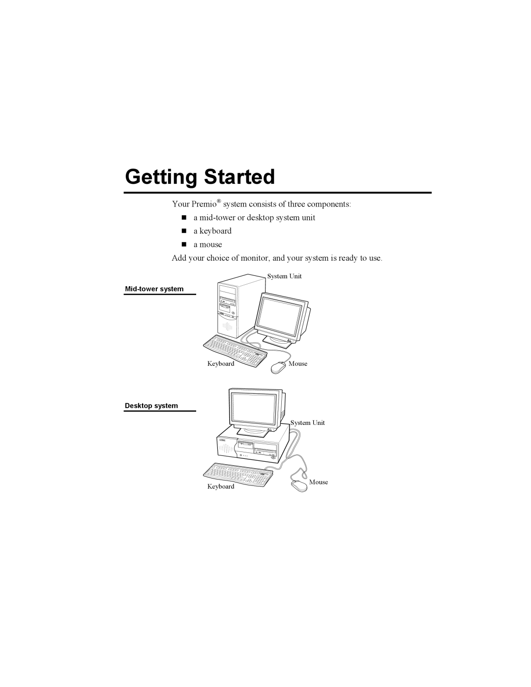 Premio Computer Premio Apollo/Shadowhawk Computer manual Getting Started 