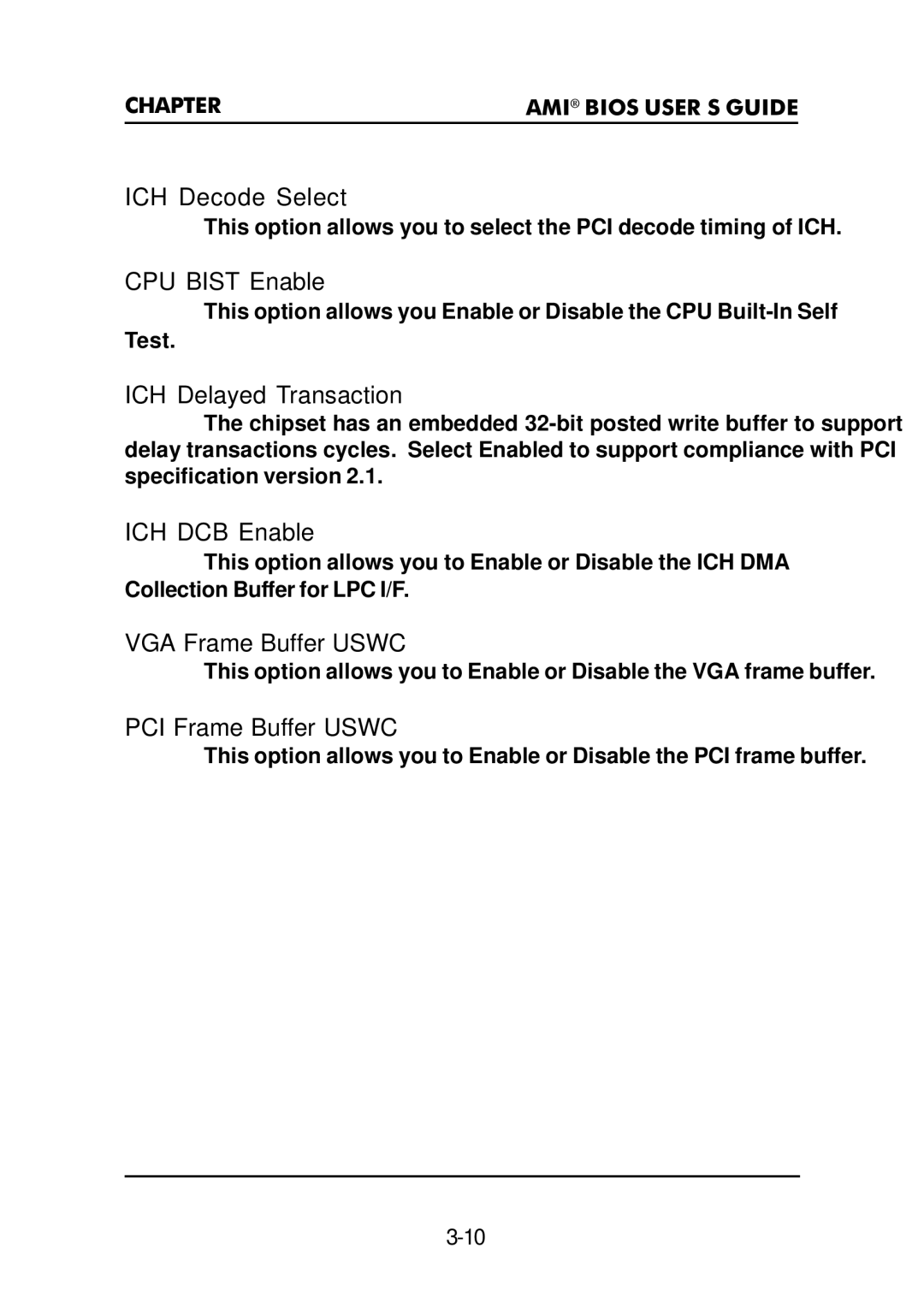 Premio Computer Premio Apollo/Shadowhawk Computer manual ICH Decode Select, CPU Bist Enable, ICH Delayed Transaction 