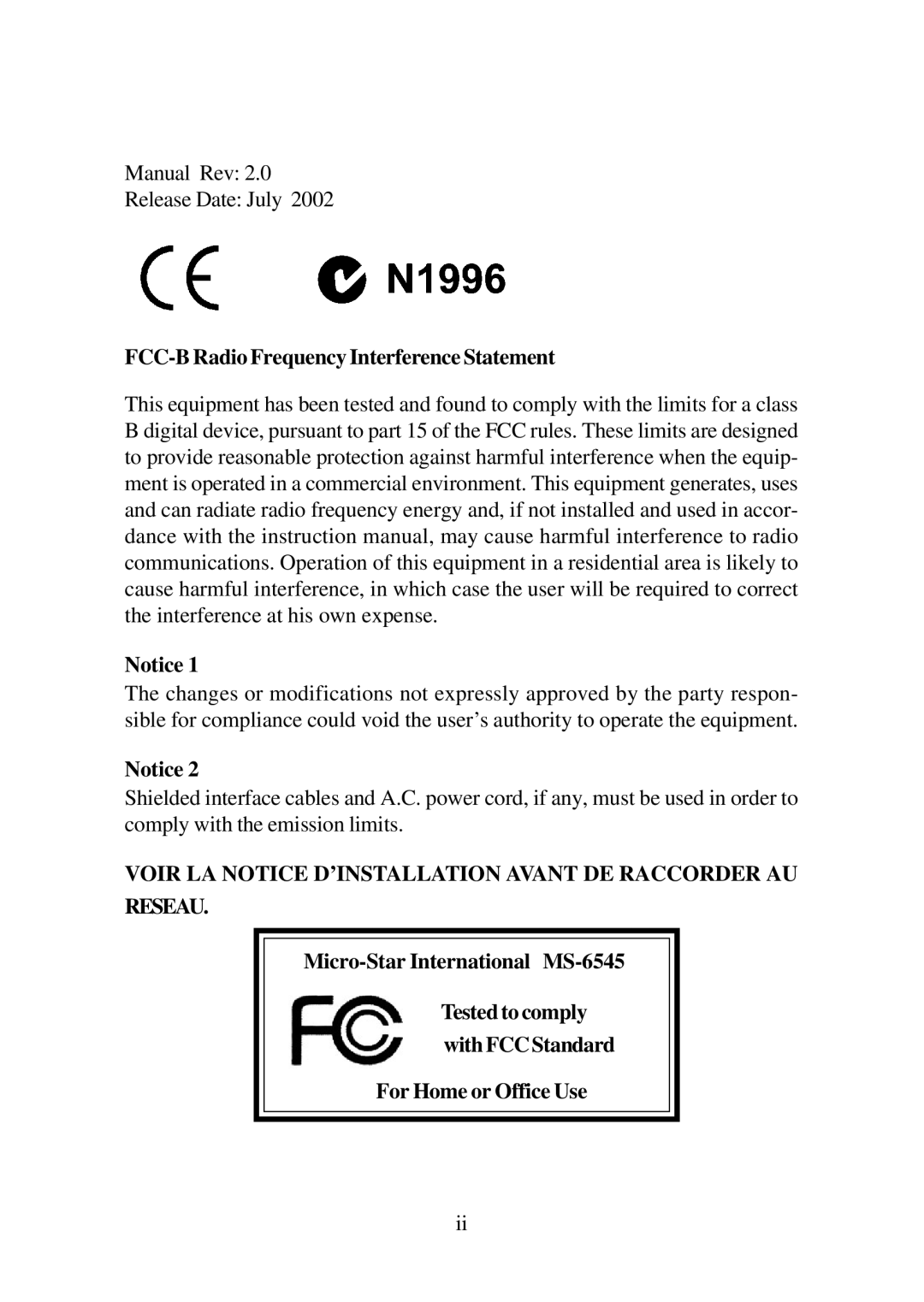 Premio Computer Premio Computer system manual FCC-B Radio Frequency Interference Statement 