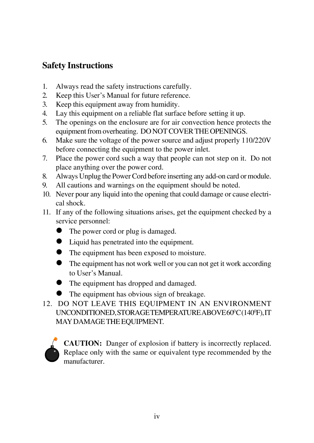 Premio Computer Premio Computer system manual Safety Instructions 