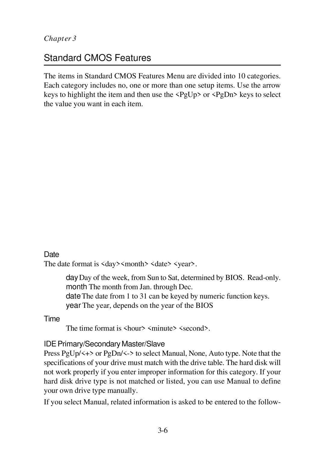 Premio Computer Premio Computer system manual Standard Cmos Features, Time, IDE Primary/Secondary Master/Slave 